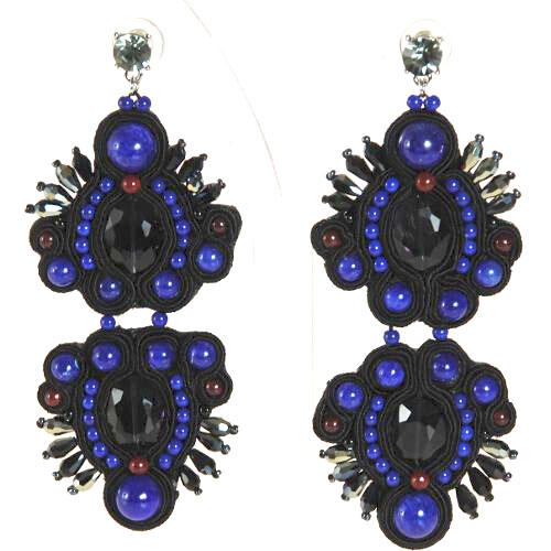 ORECCHINO PENDENTE LAVORATO DUE PEZZI FILO NERO/BLUE