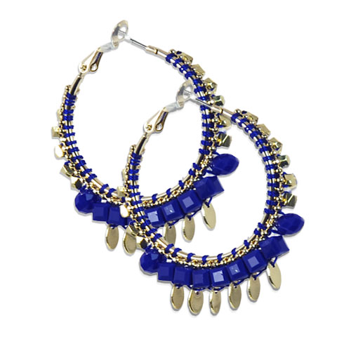 ORECCHINO CERCHIO DORATO CRISTALLINI E PERLINE BLUE