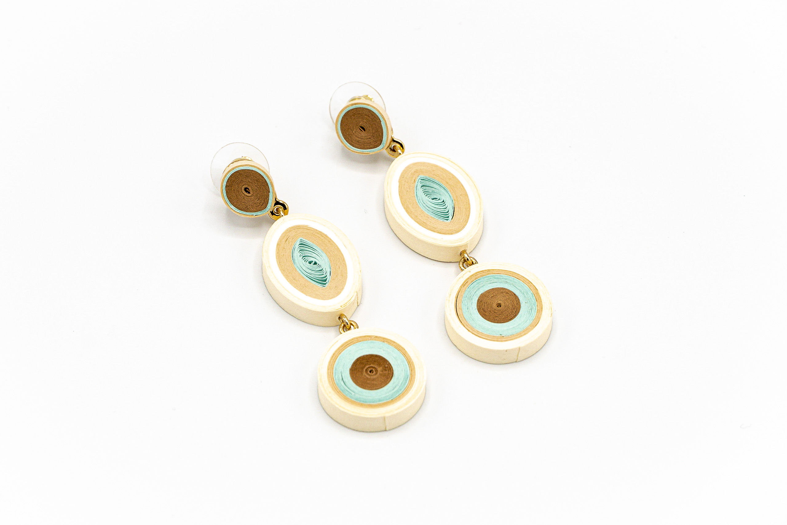 ORECCHINO A LOBO PENDENTE TONDO+OVALE IN CARTA TURCHESE