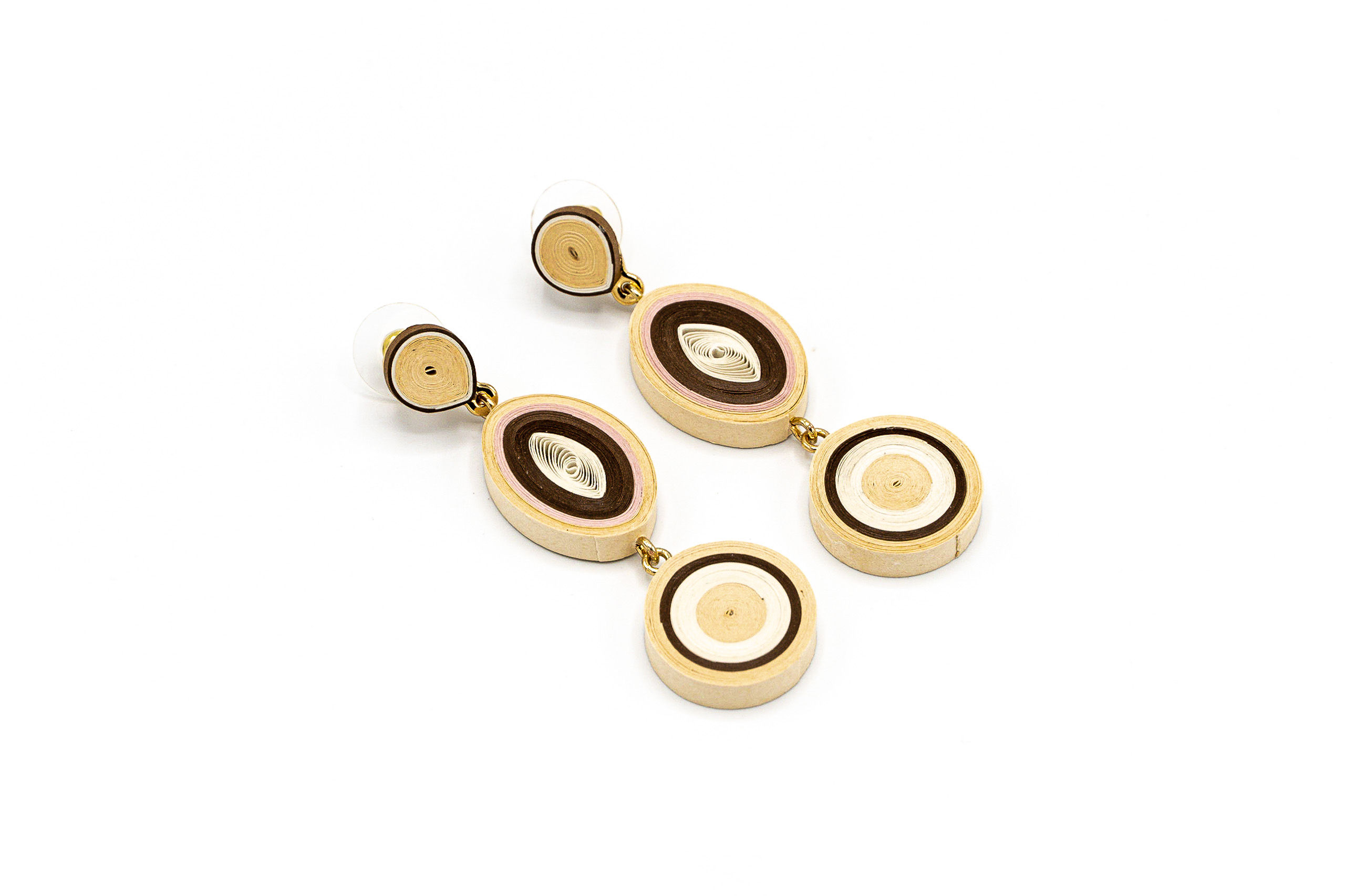 ORECCHINO A LOBO PENDENTE TONDO+OVALE IN CARTA MARRONE