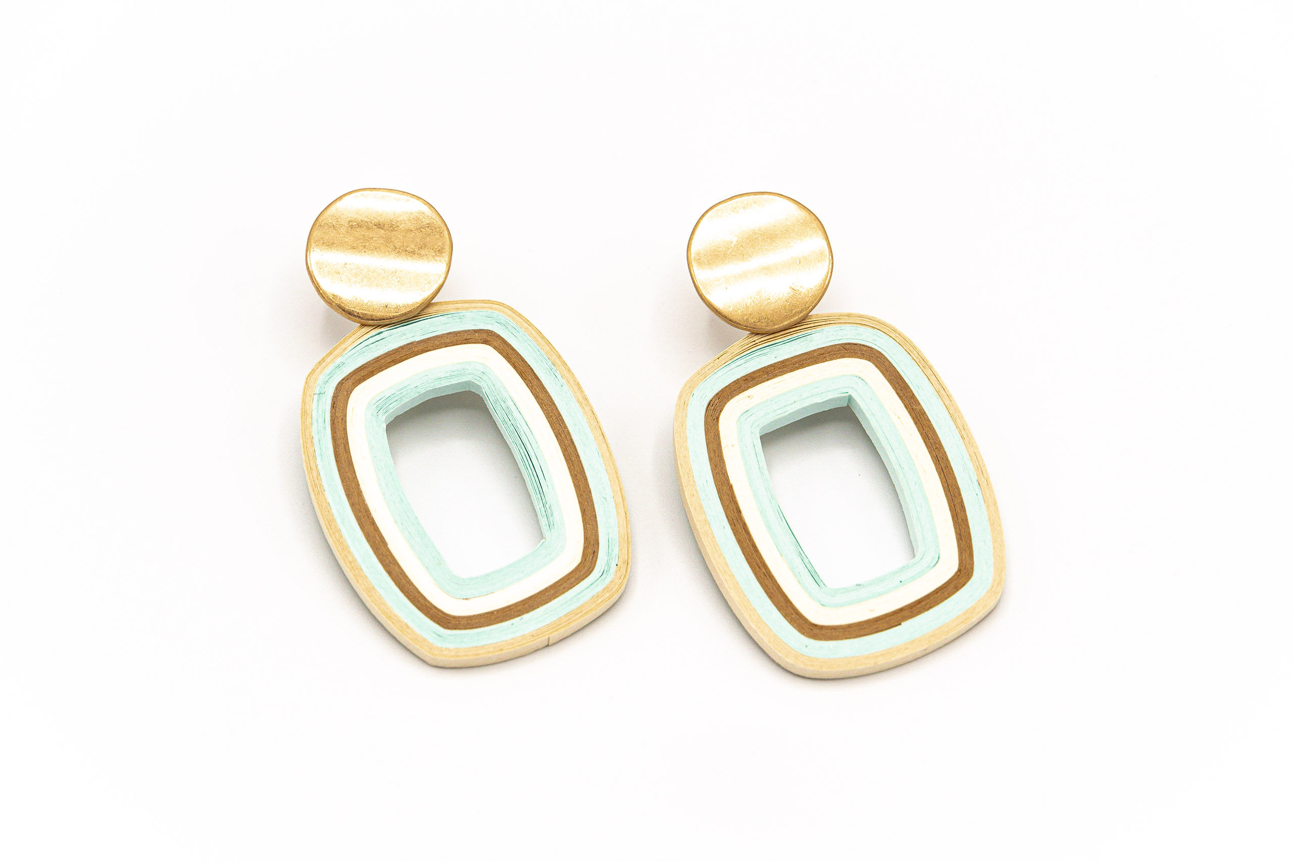 ORECCHINO A LOBO TONDO MET.+RETTANGOLO IN CARTA TURCHESE