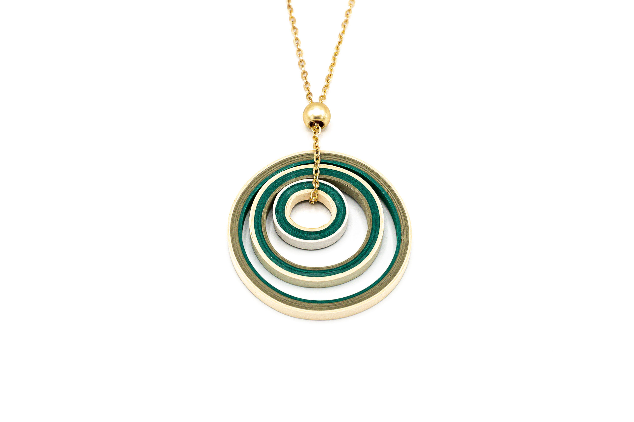 COLLANA CAT.85cm PENDENTE MULTI CERCHI IN CARTA VERDE