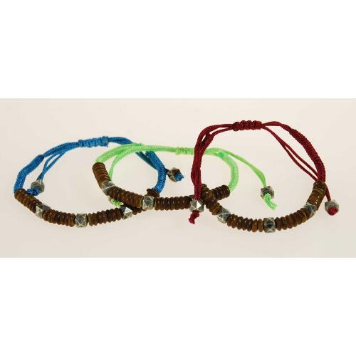 BRACCIALE CORDINO FLUO PERLINE LEGNO E METALLO - ASSOR. GIAL/FUCS/TURCH.