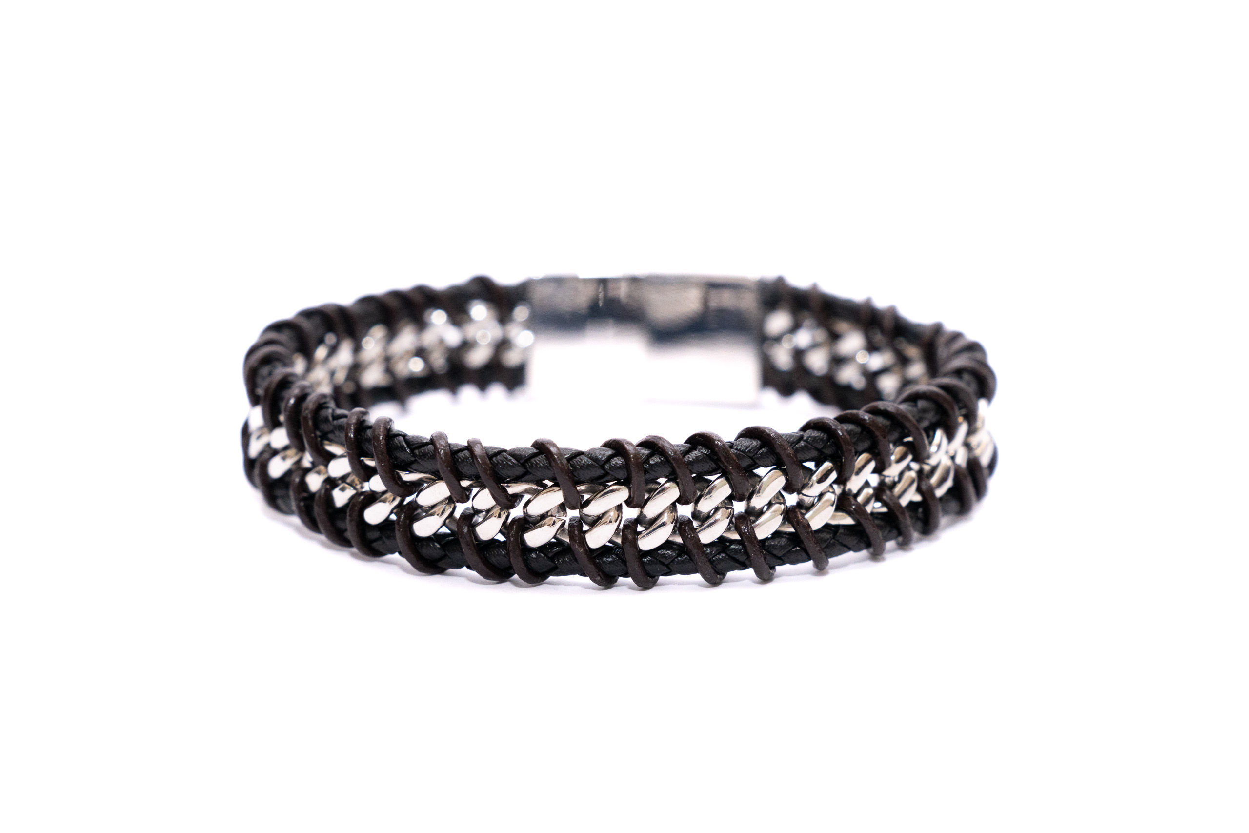 stainless steel and leather bracelet