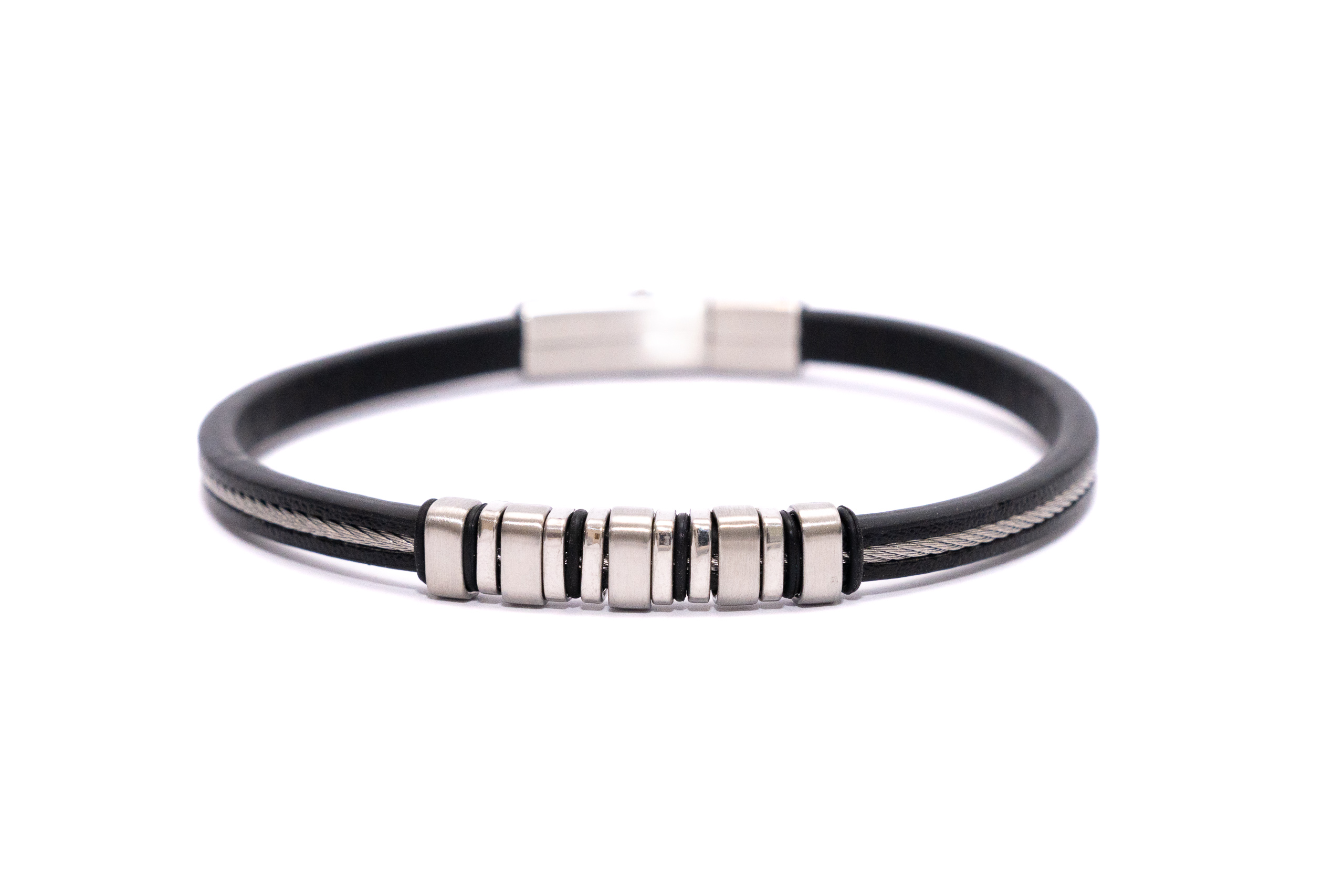 stainless steel and leather bracelet