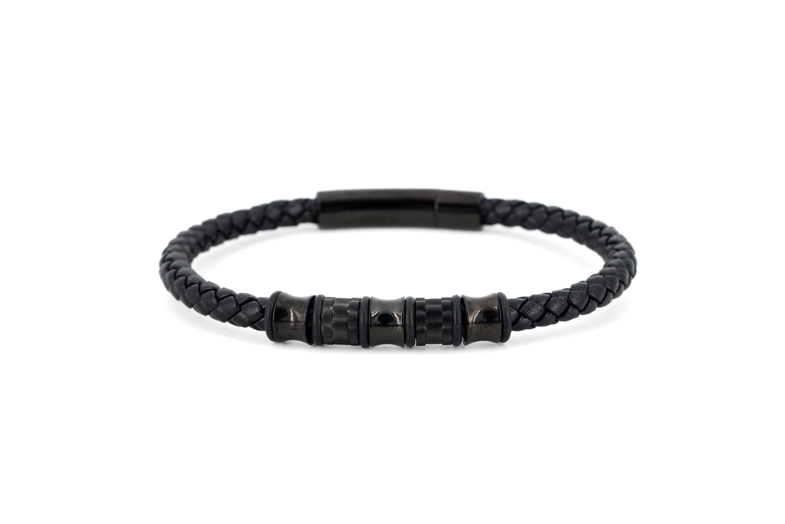 Bracciale uomo acciaio e cuoio torchon formine centrali