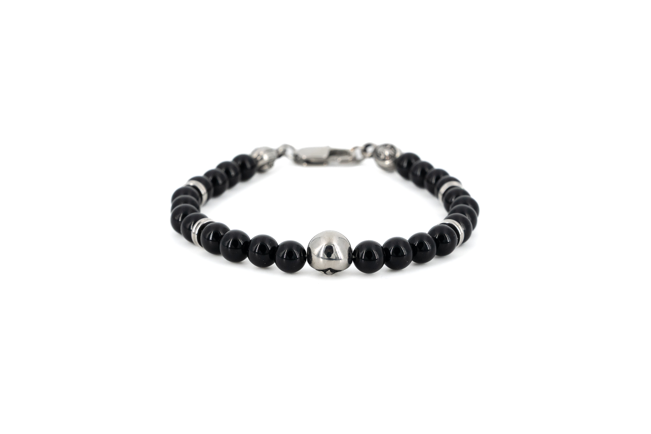 Bracciale uomo palline acciaio e onice nero