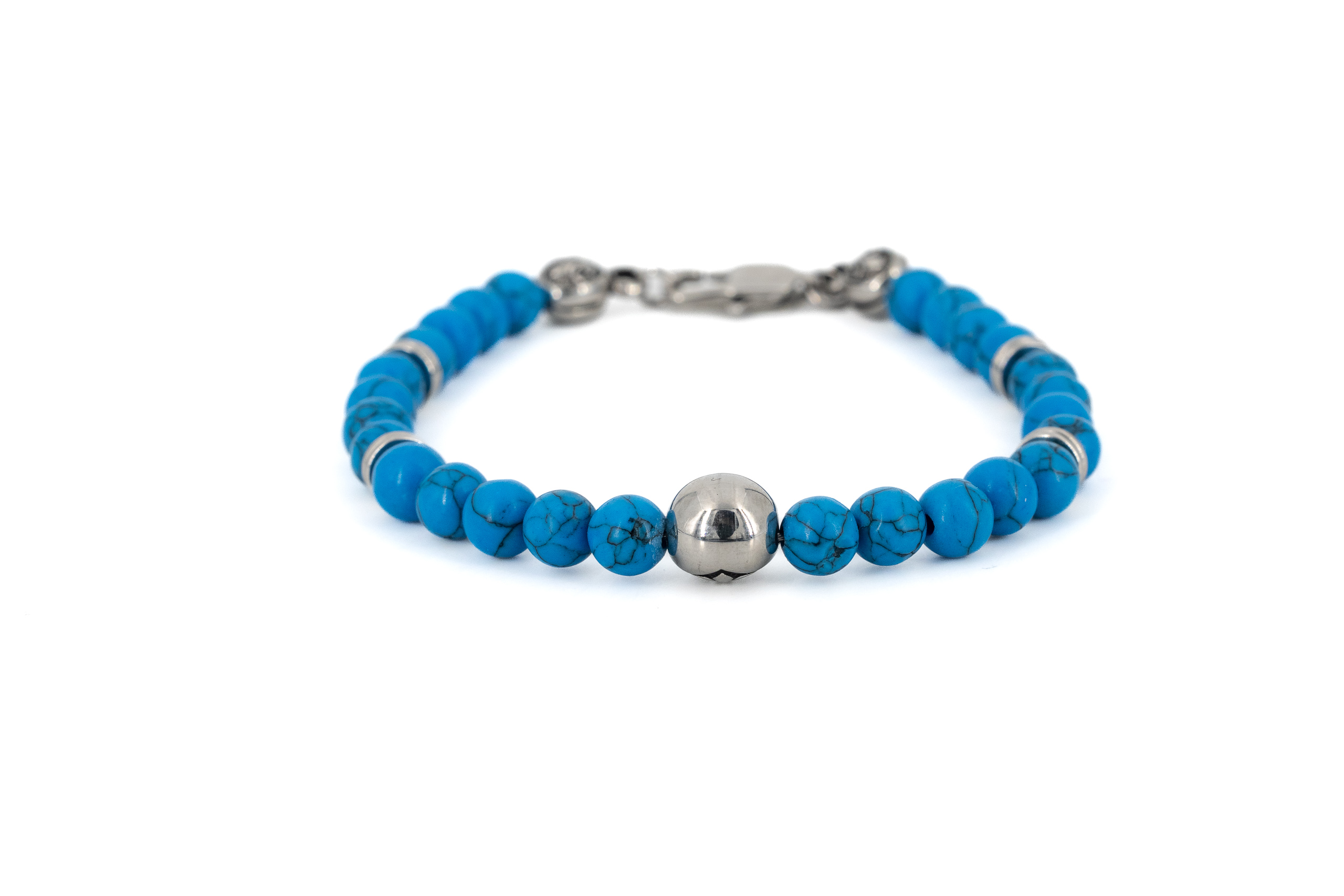 Bracciale uomo palline turchesi e acciaio