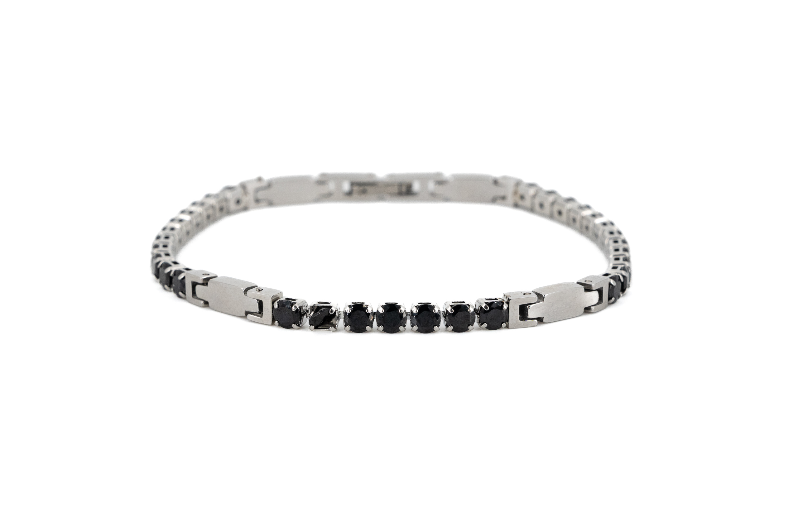 Bracciale uomo acciaio con zirconi neri