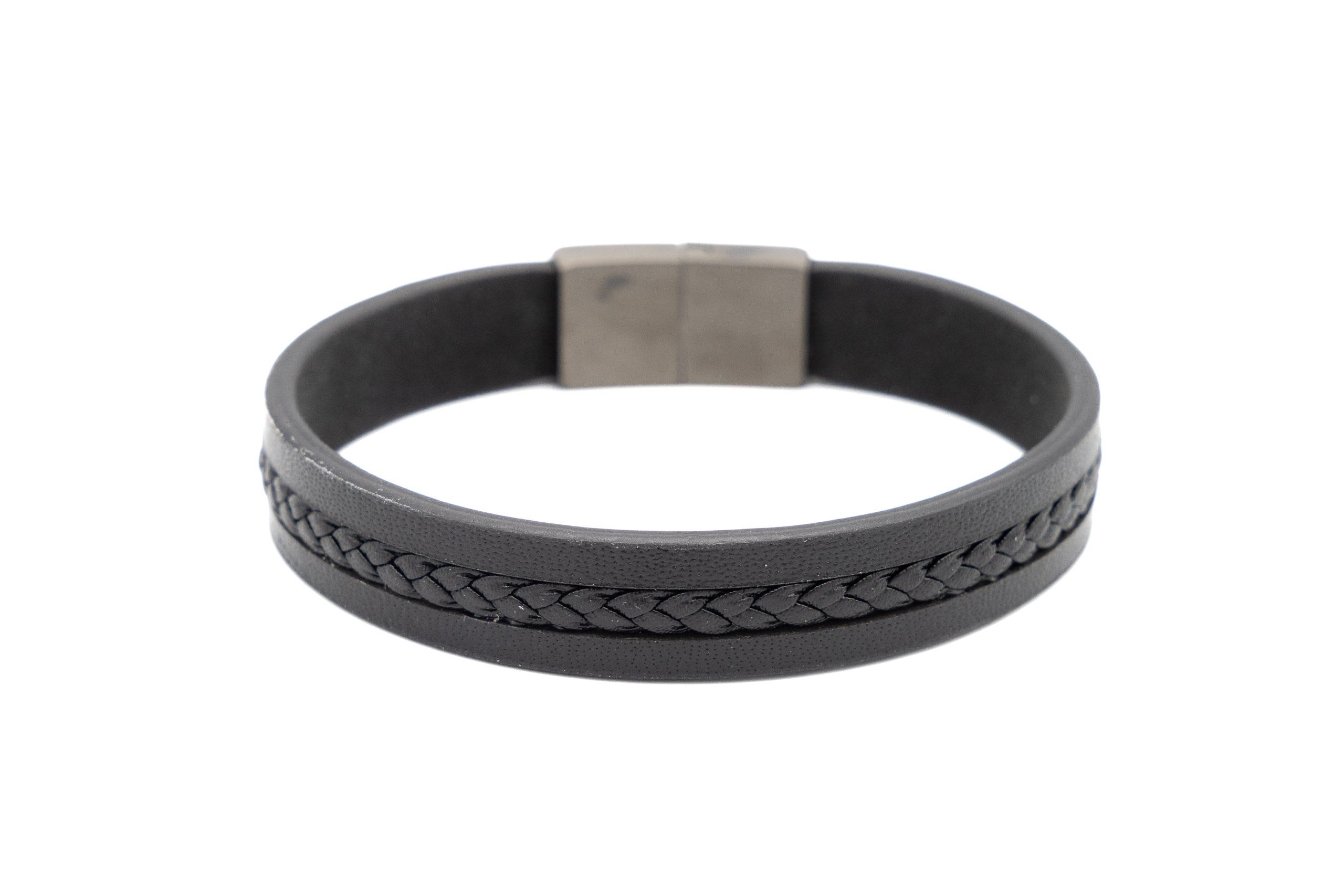 BRACCIALE UOMO CINTURINO PELLE CON CHIUSURA CALAMITA ACCIAIO (20cm)