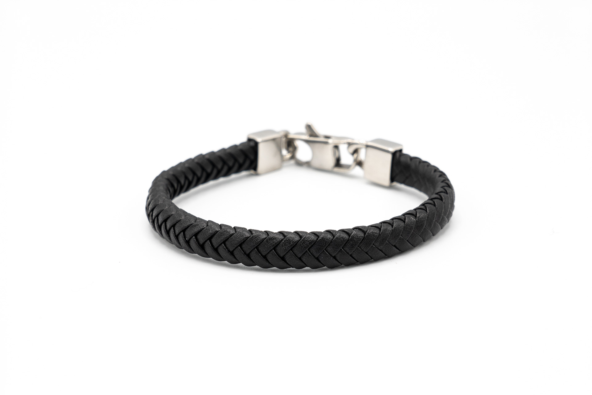 BRACCIALE UOMO ACCIAIO E CUOIO CHIUSURA MOSCHETTONE MISURA:20cm