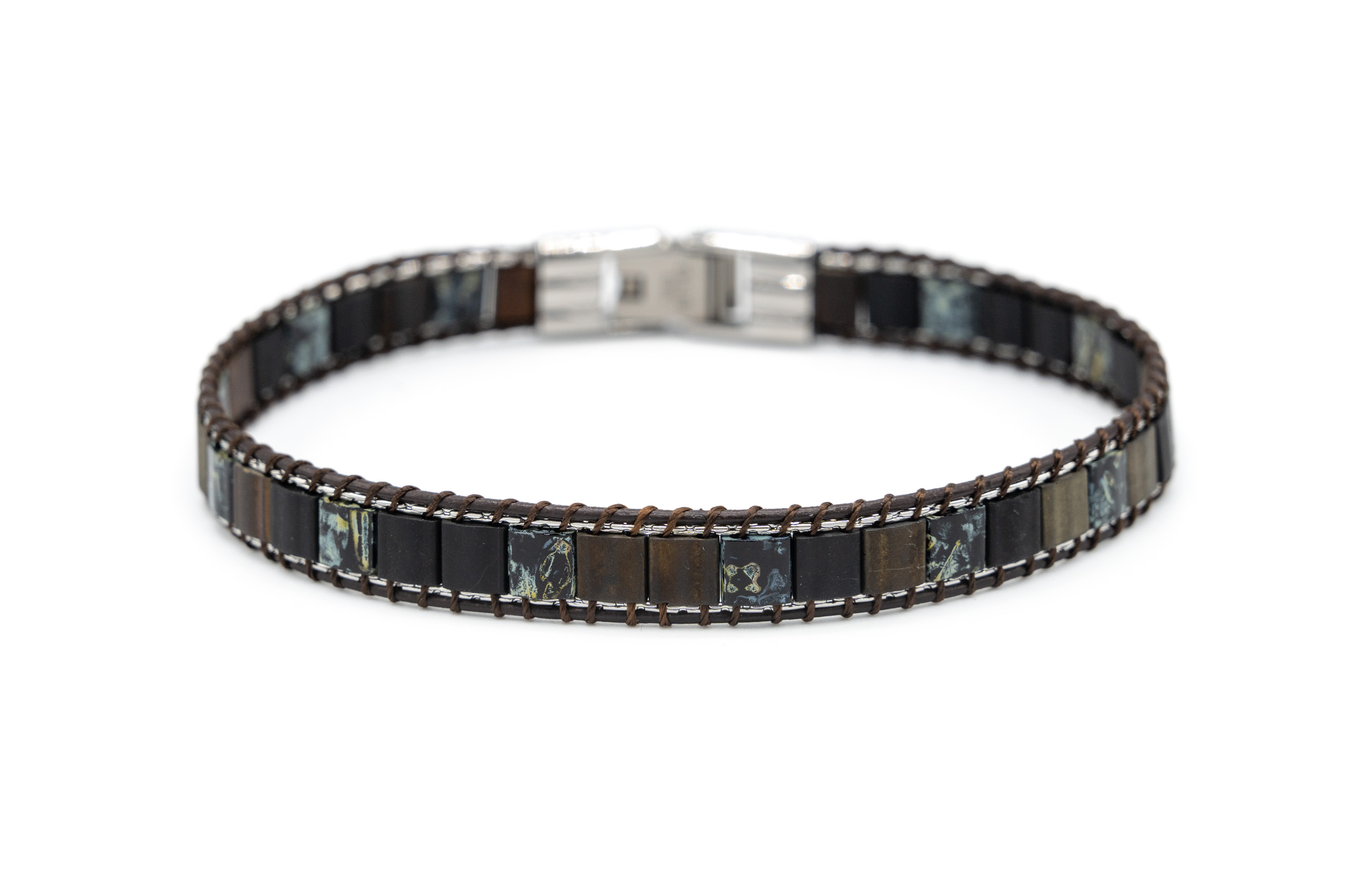 stainless steel and leather bracelet