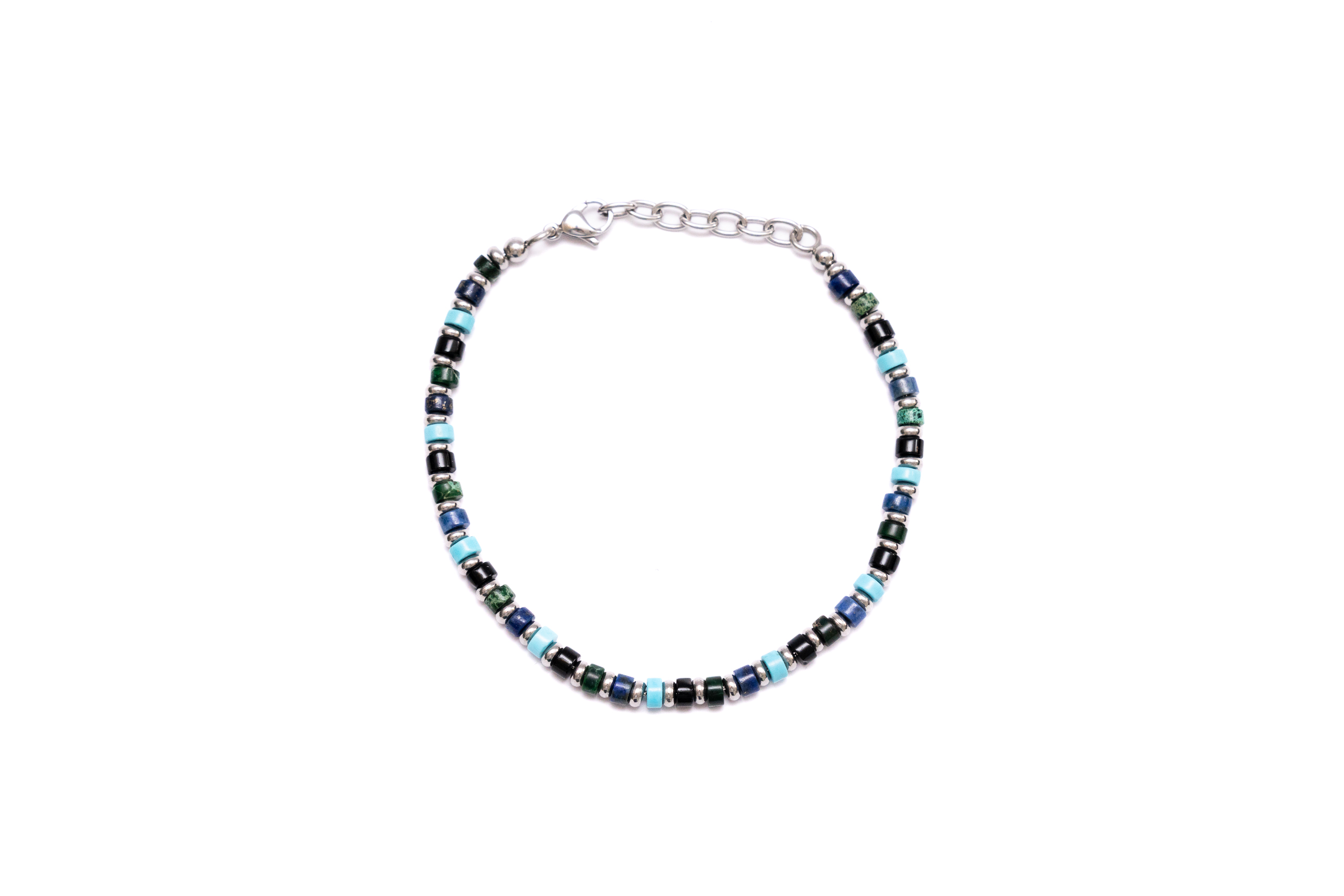 Bracciale tubini uomo acciaio e pietra turchese,blu,nero