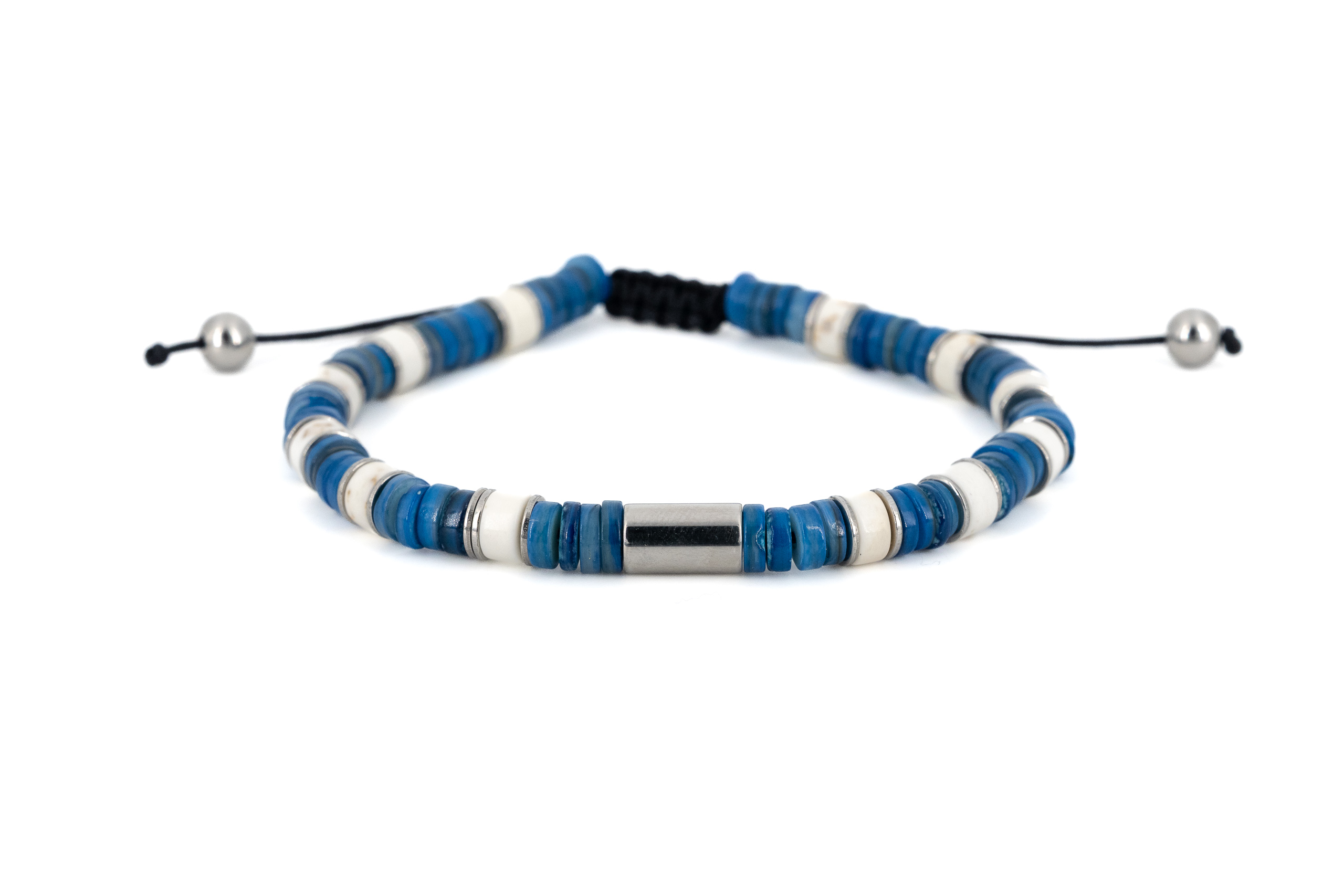 Bracciale uomo dischetti pietra blu,bianca e acciaio