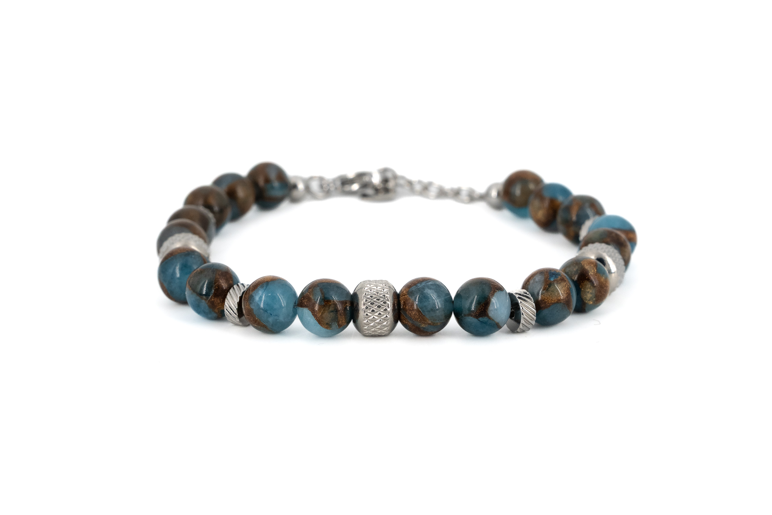 Bracciale uomo palline acciaio e pitre blu