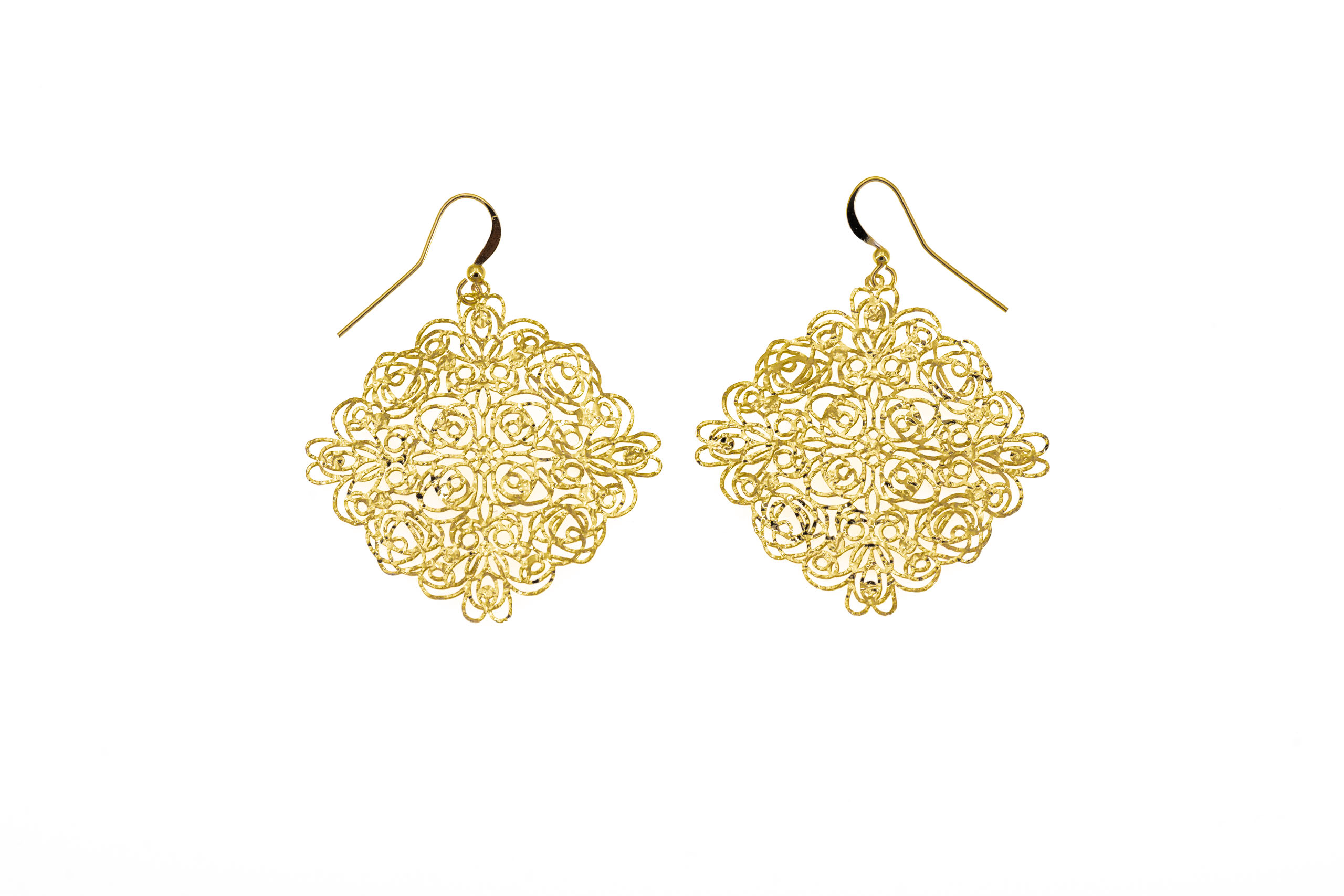 Orecchini ottone rombo multi ricamo