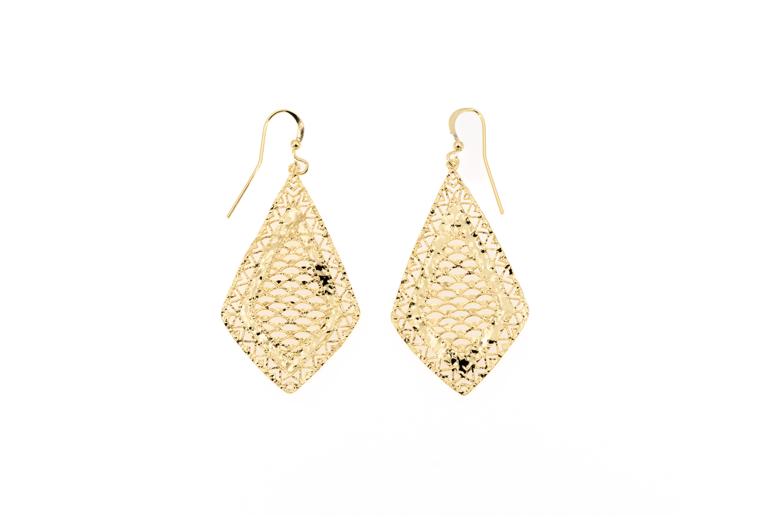 Orecchini ottone rombo ricamo centrale