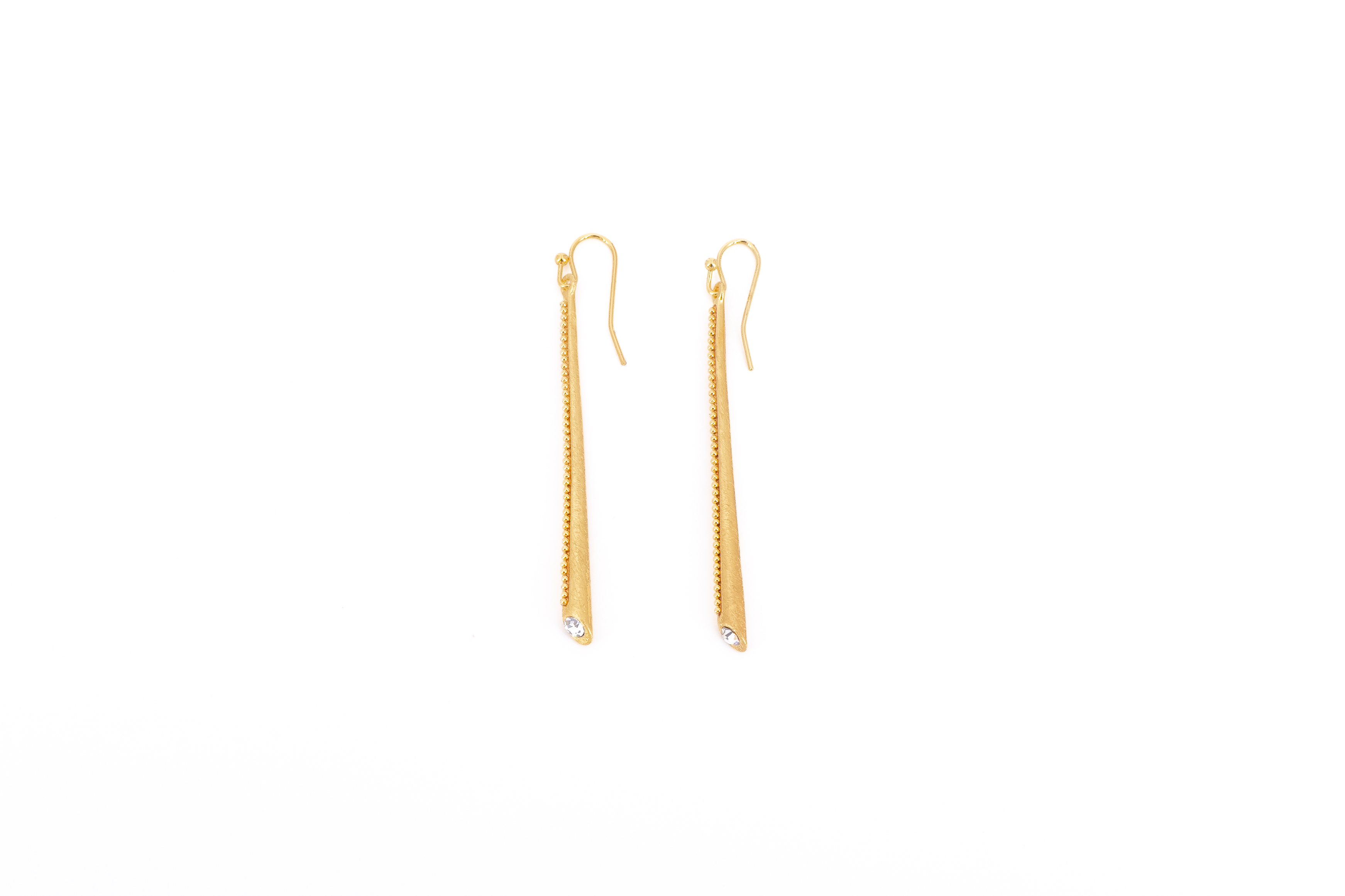 Orecchini ottone bastoncino strass finale