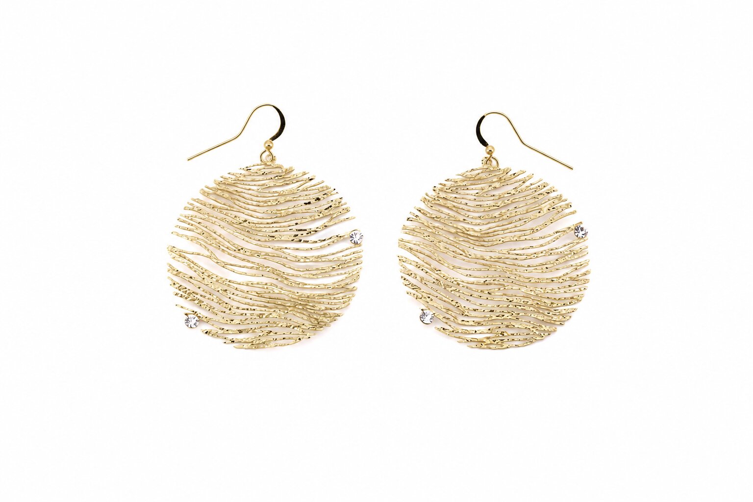 Orecchini ottone tondo ondine doppio strass