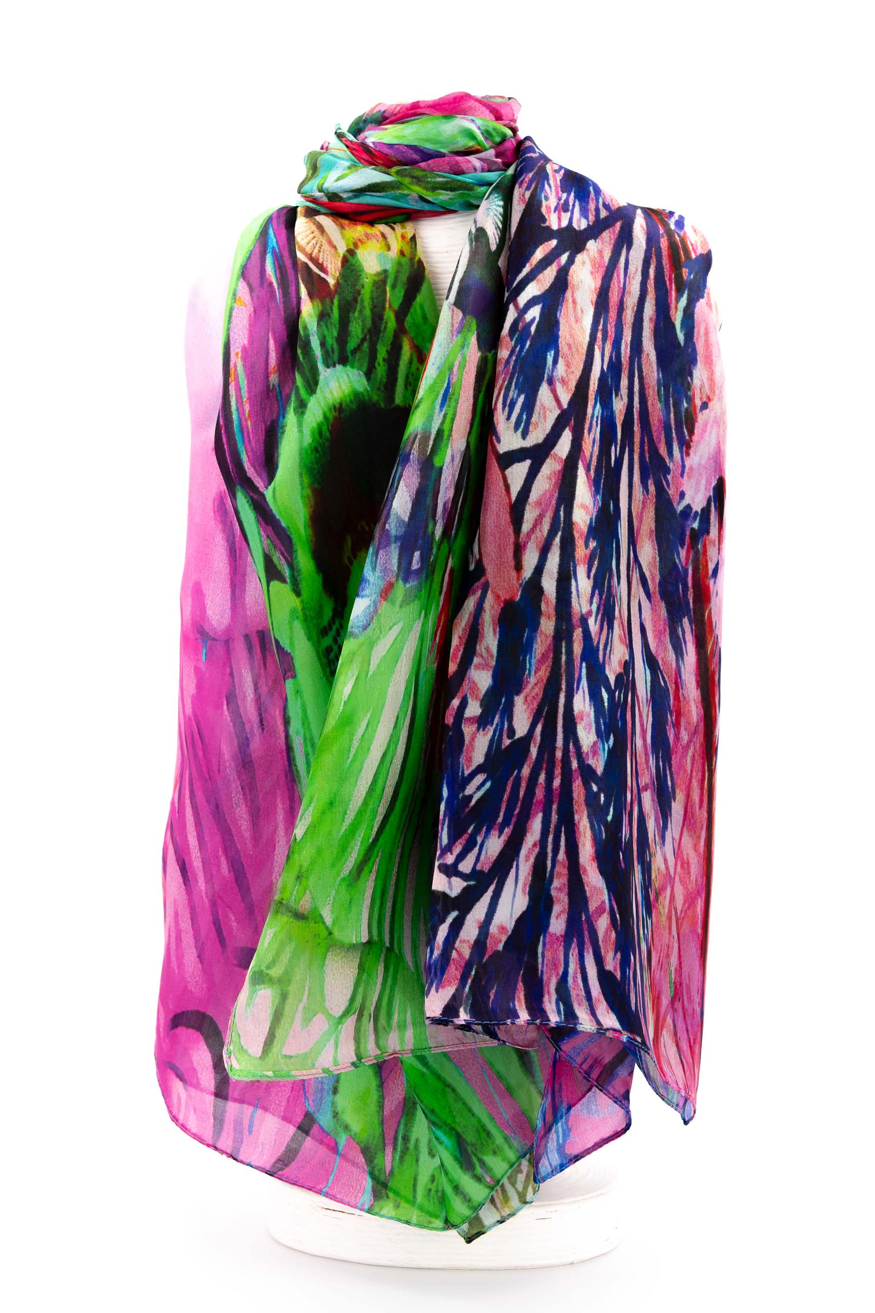 Sciarpa seta grande 100x180 disegno foresta multi color