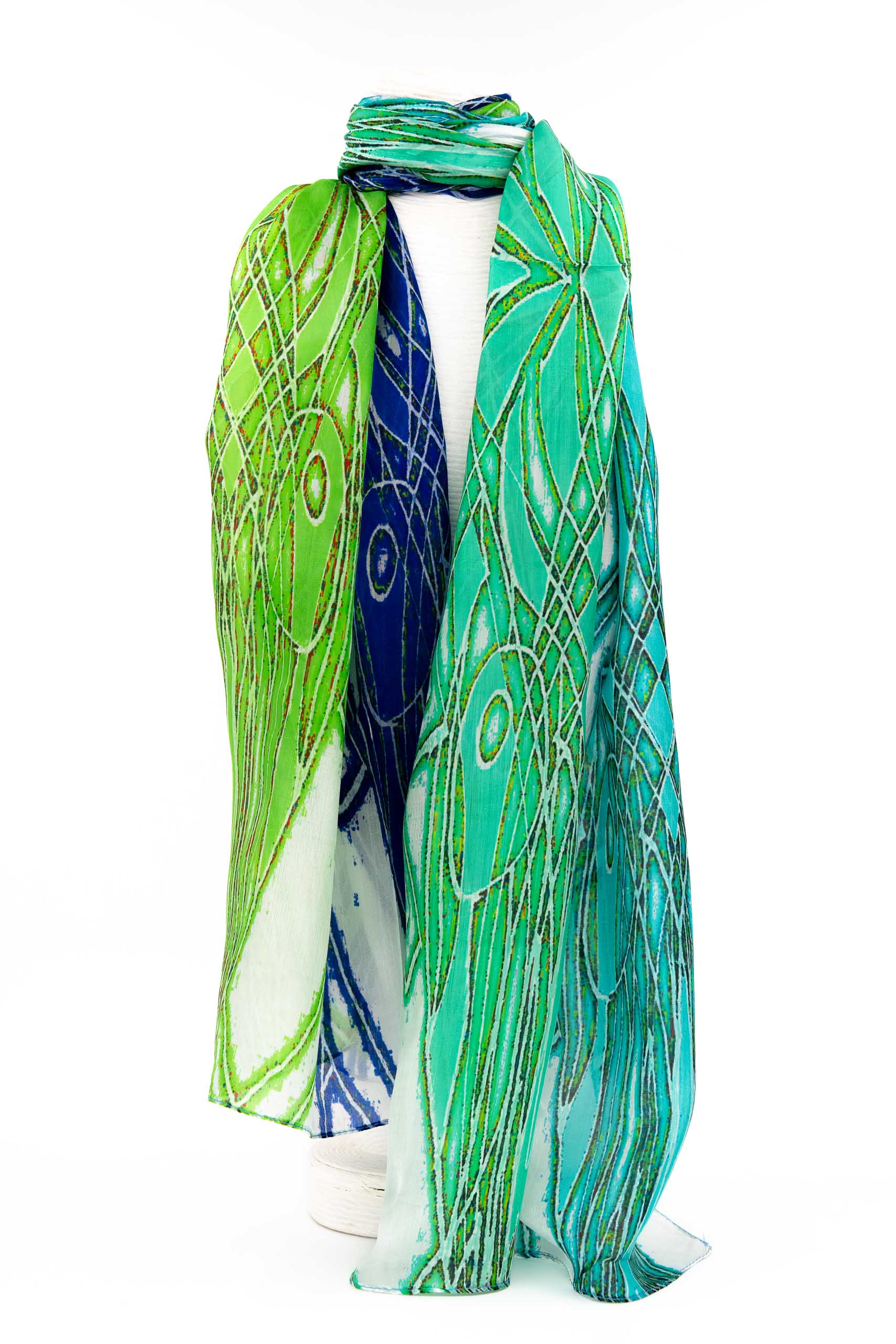 Sciarpa seta piccola 50x180 disegno astratto blu