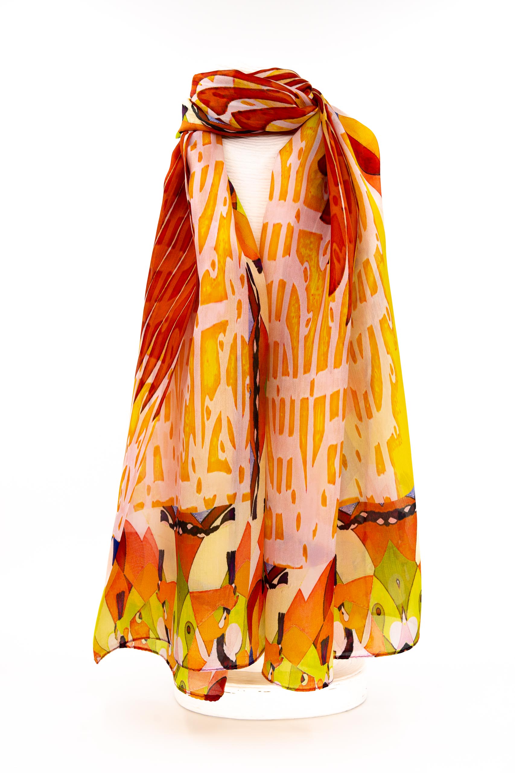 Sciarpa seta piccola 50x180 disegno astratto arancio