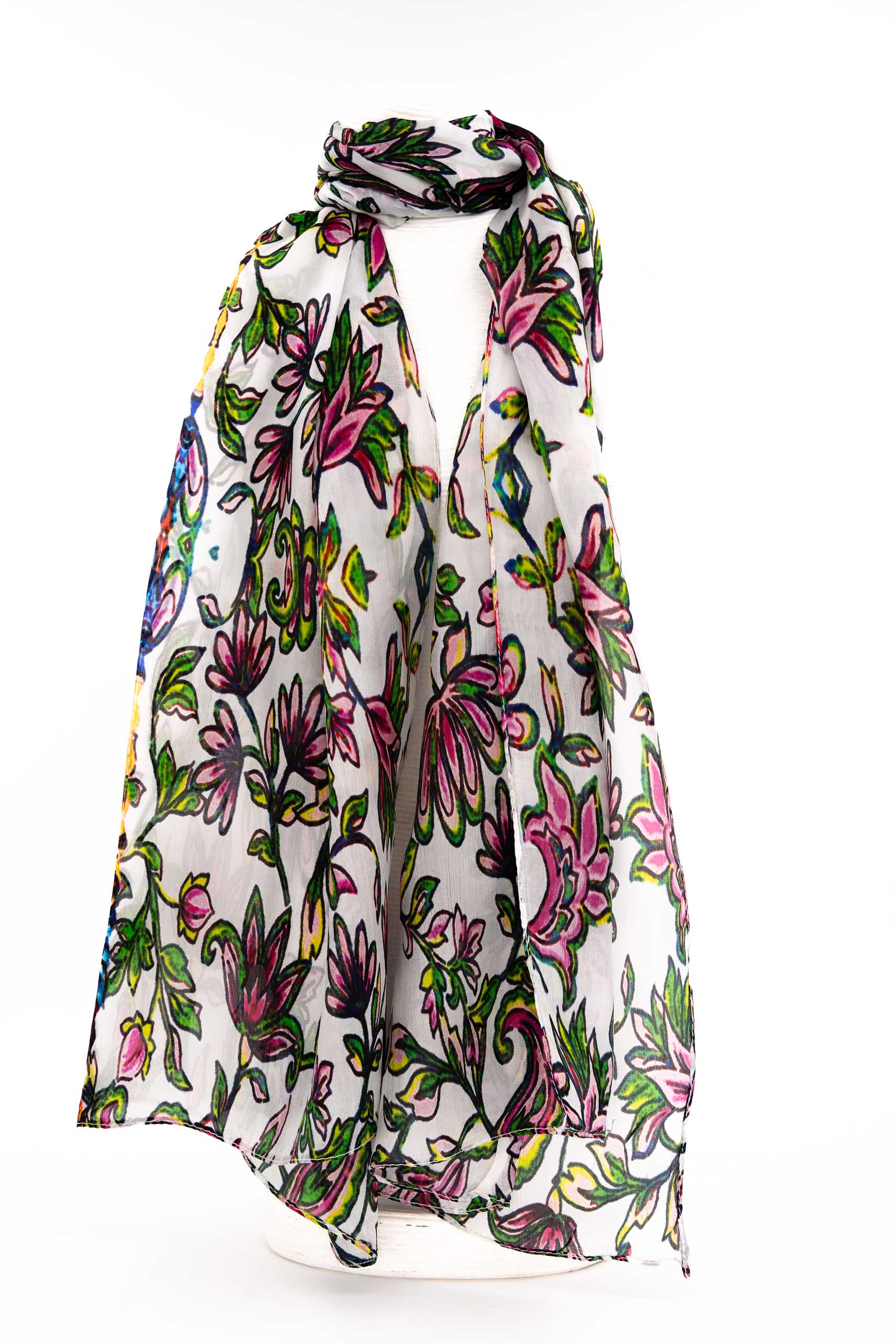 Sciarpa seta piccola 50x180 disegno fiori rosa