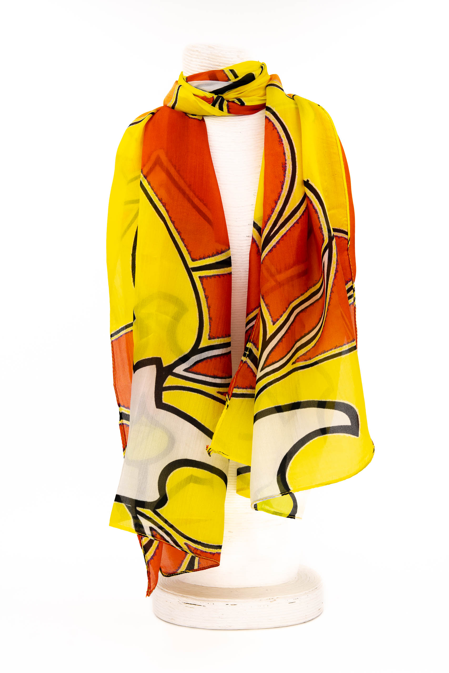 Sciarpa seta piccola 50x180 disegno astratto giallo