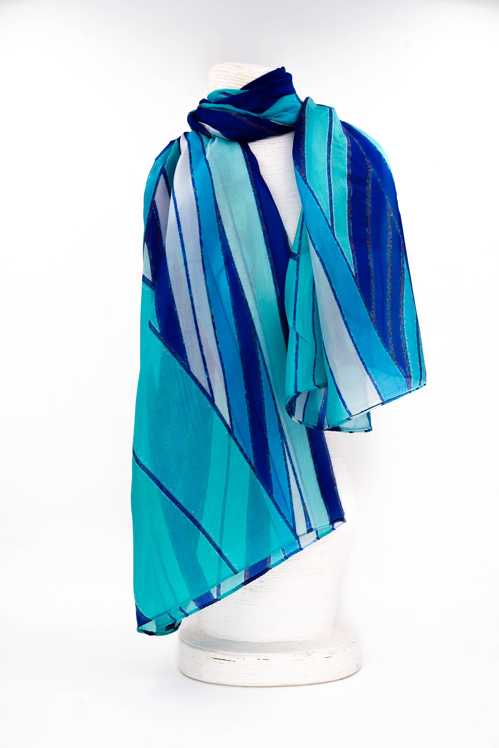 Sciarpa seta piccola 50x180 disegno rigato blu