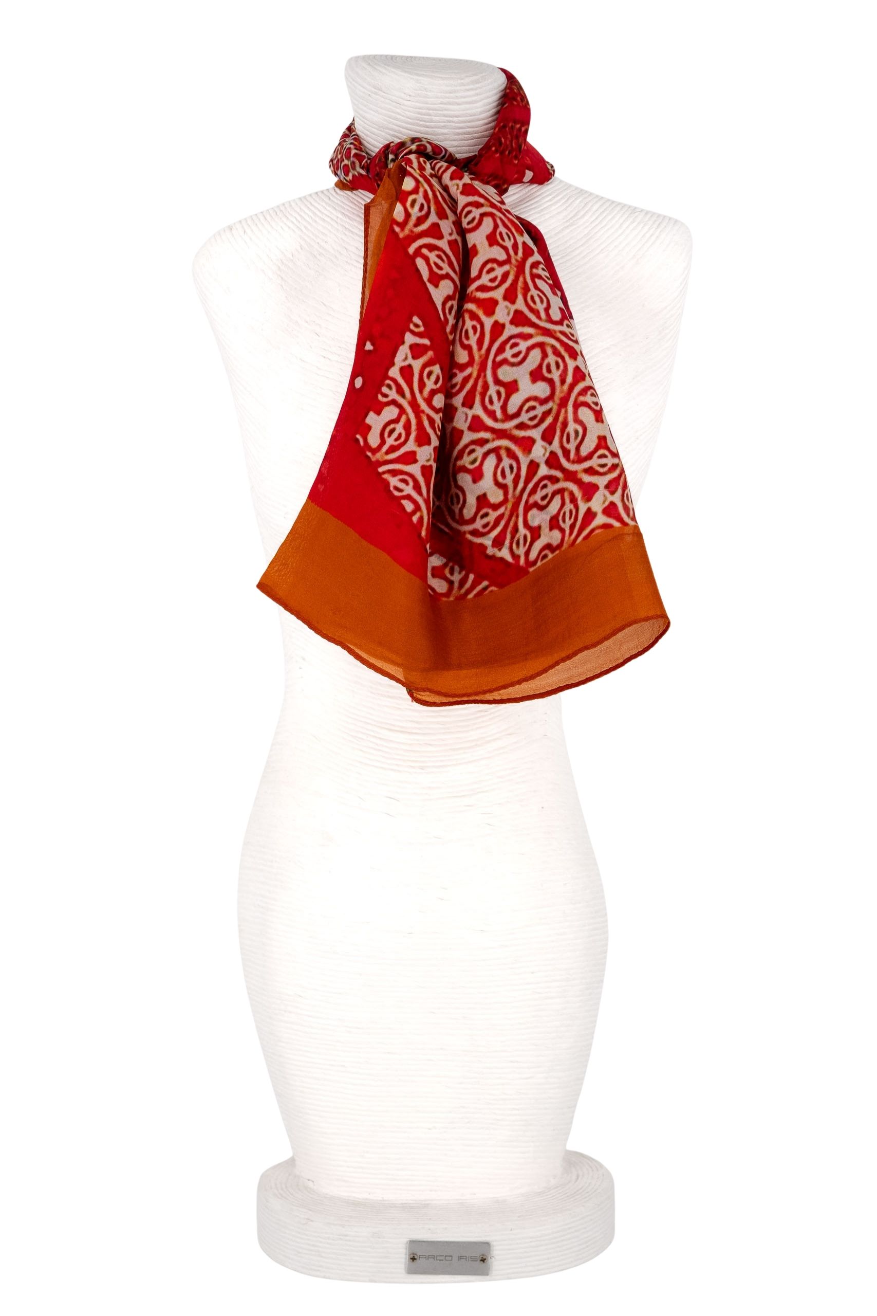 Sciarpa seta quadrata 70x70 disegno mosaico bordo ruggine