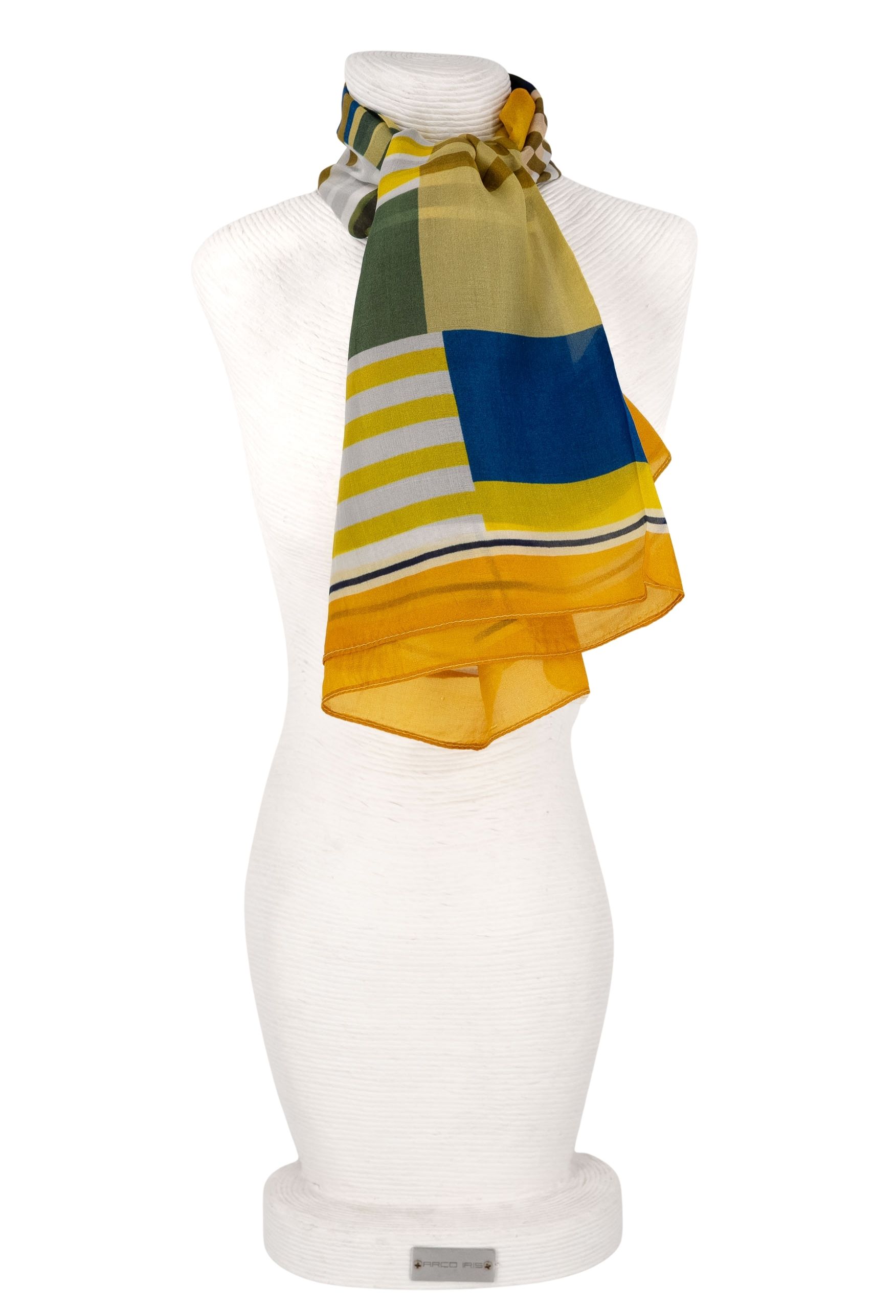 Sciarpa seta quadrata 70x70 disegnogeometrico bordo giallo
