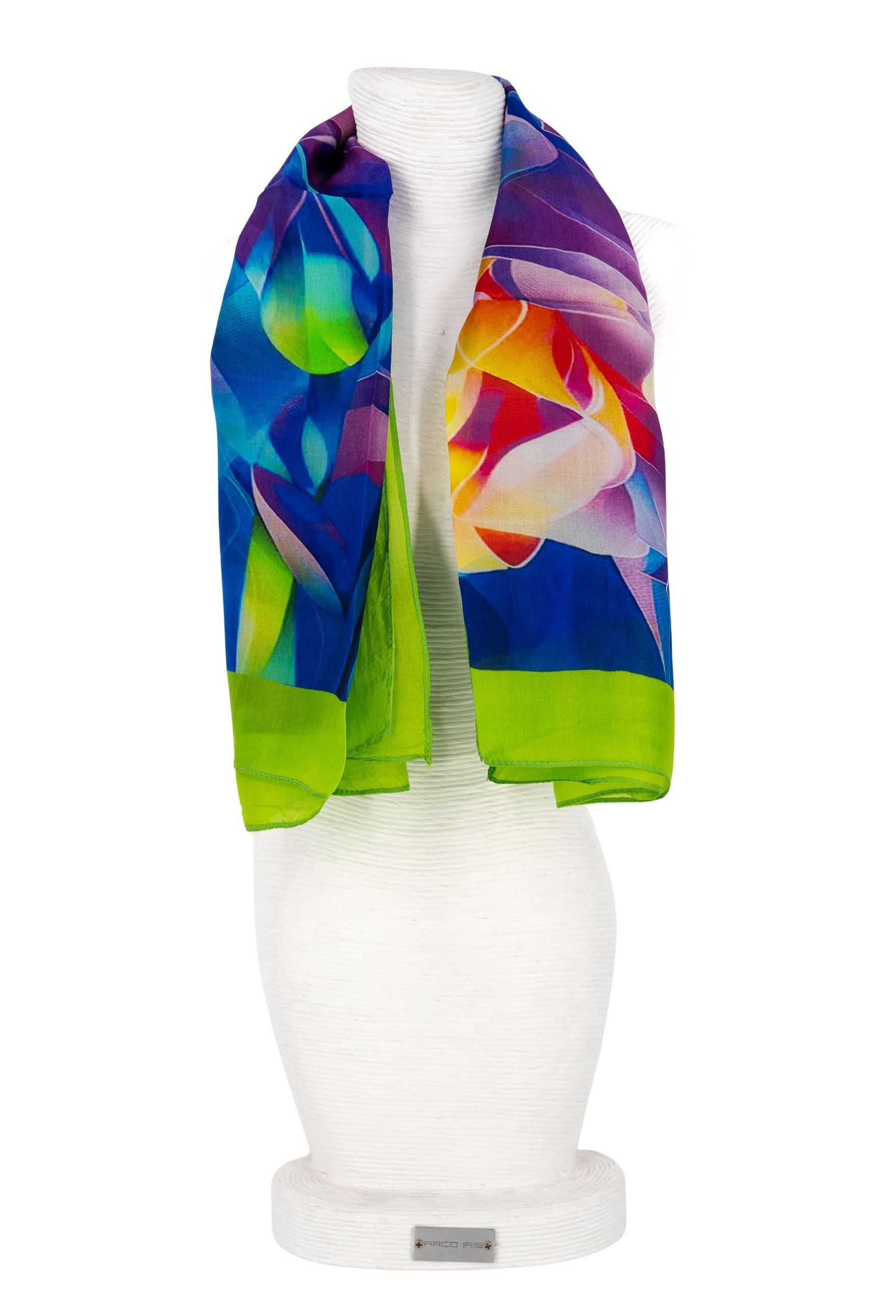 Sciarpa seta quadrata 70x70 disegno fiori bordo verde