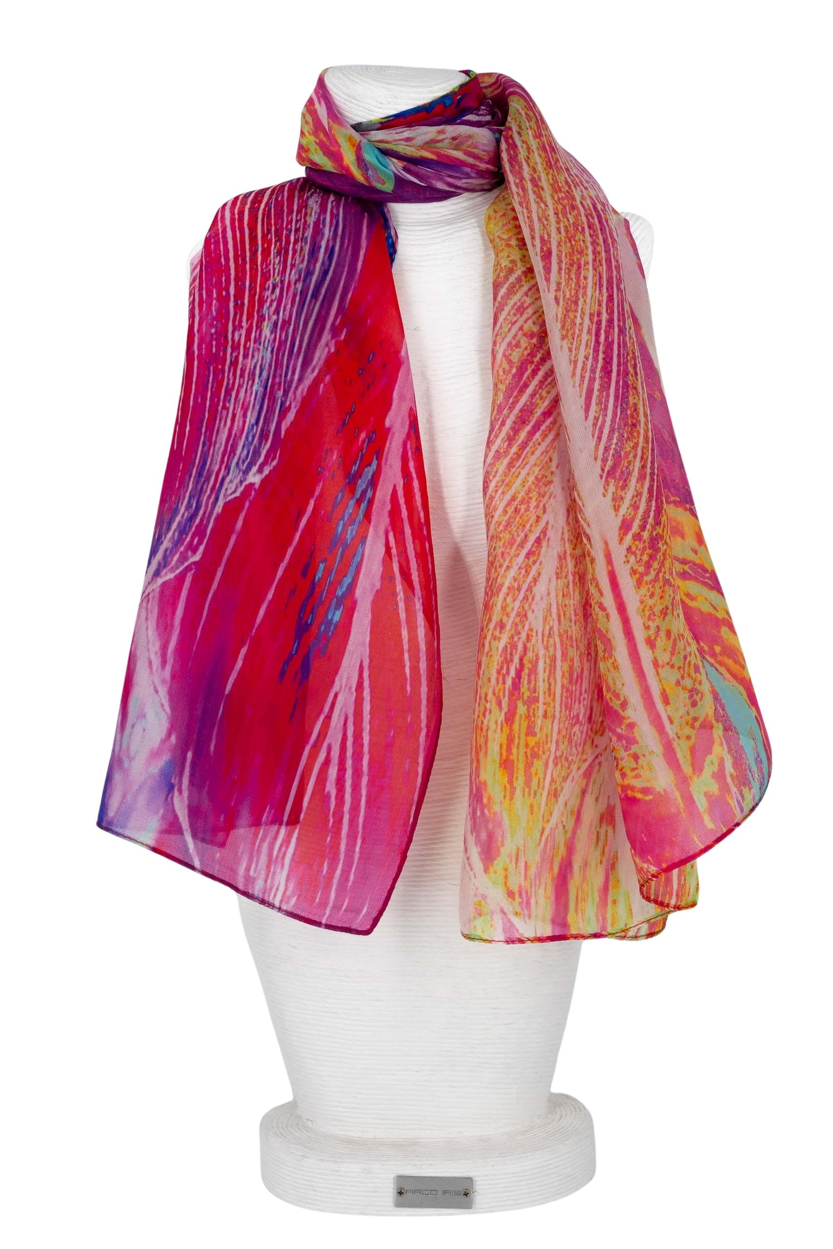 Sciarpa seta piccola 50x180 disegno astratto con foglie