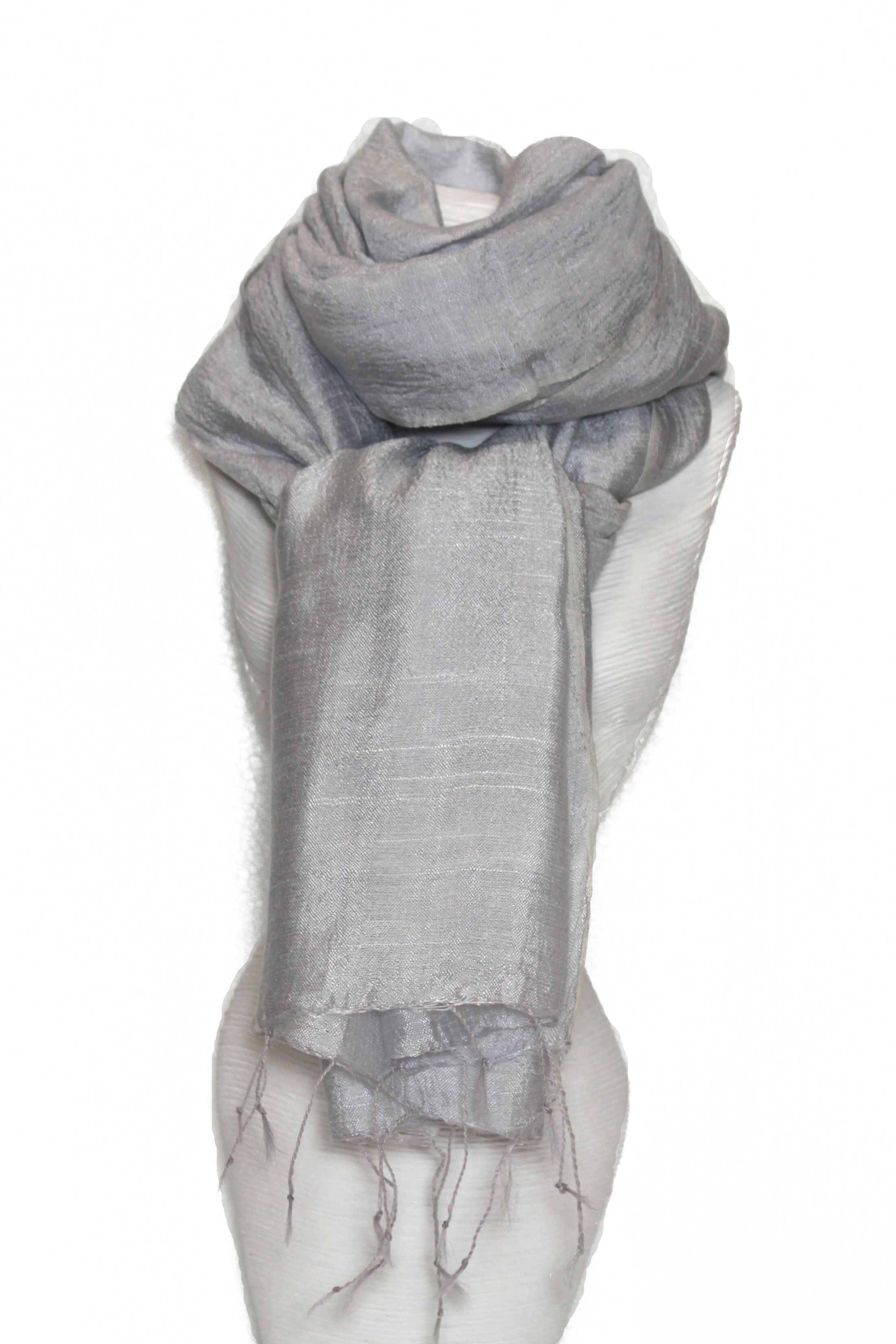 Sciarpa seta grezza tinta unita grigia