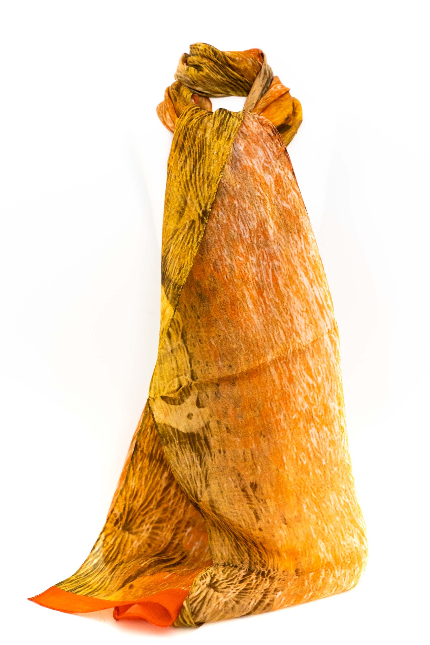 SCIARPA 100% SETA 50X180cm SFUMATURE ARANCIO+VERDE