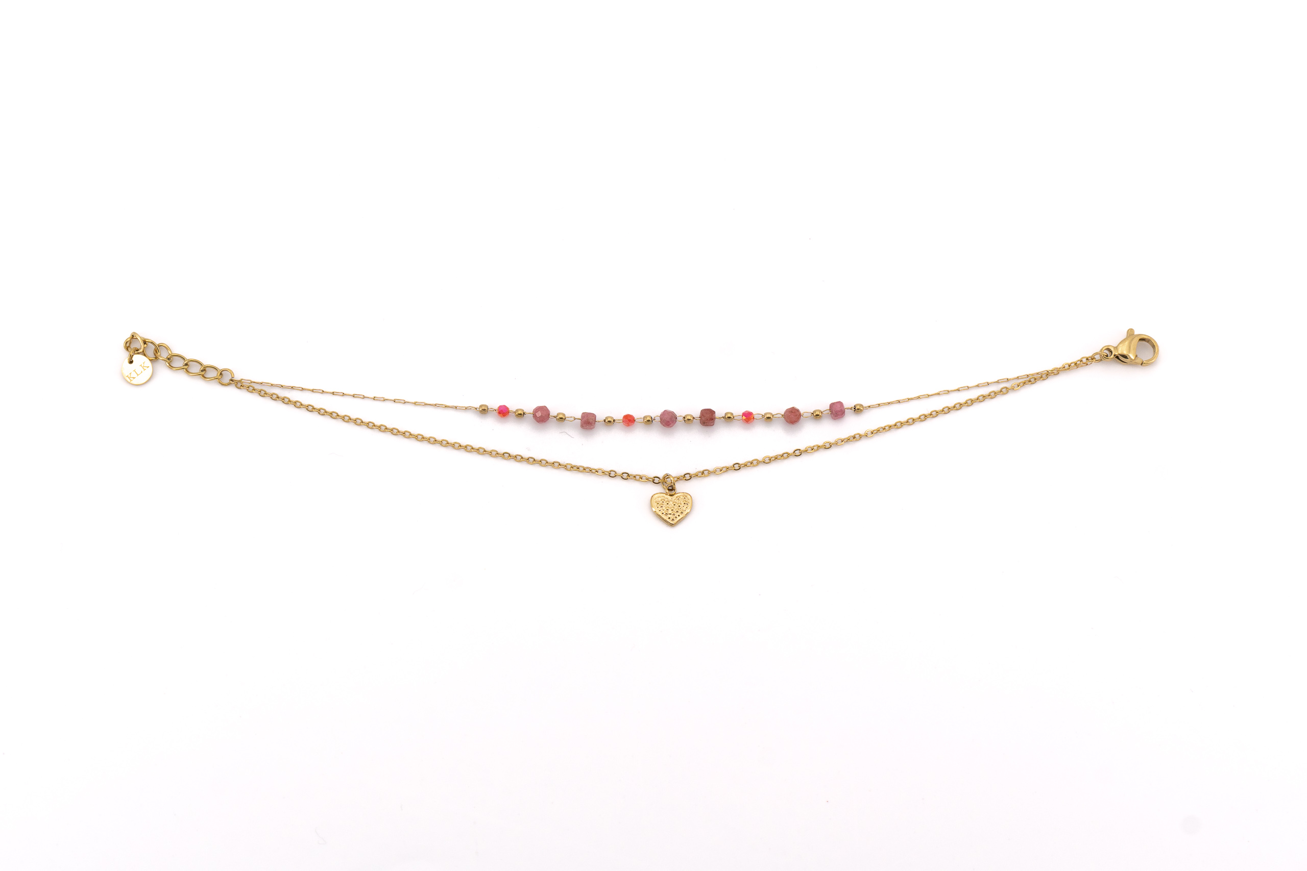 Bracciale due fili acciaio e rodocrosite con cuore