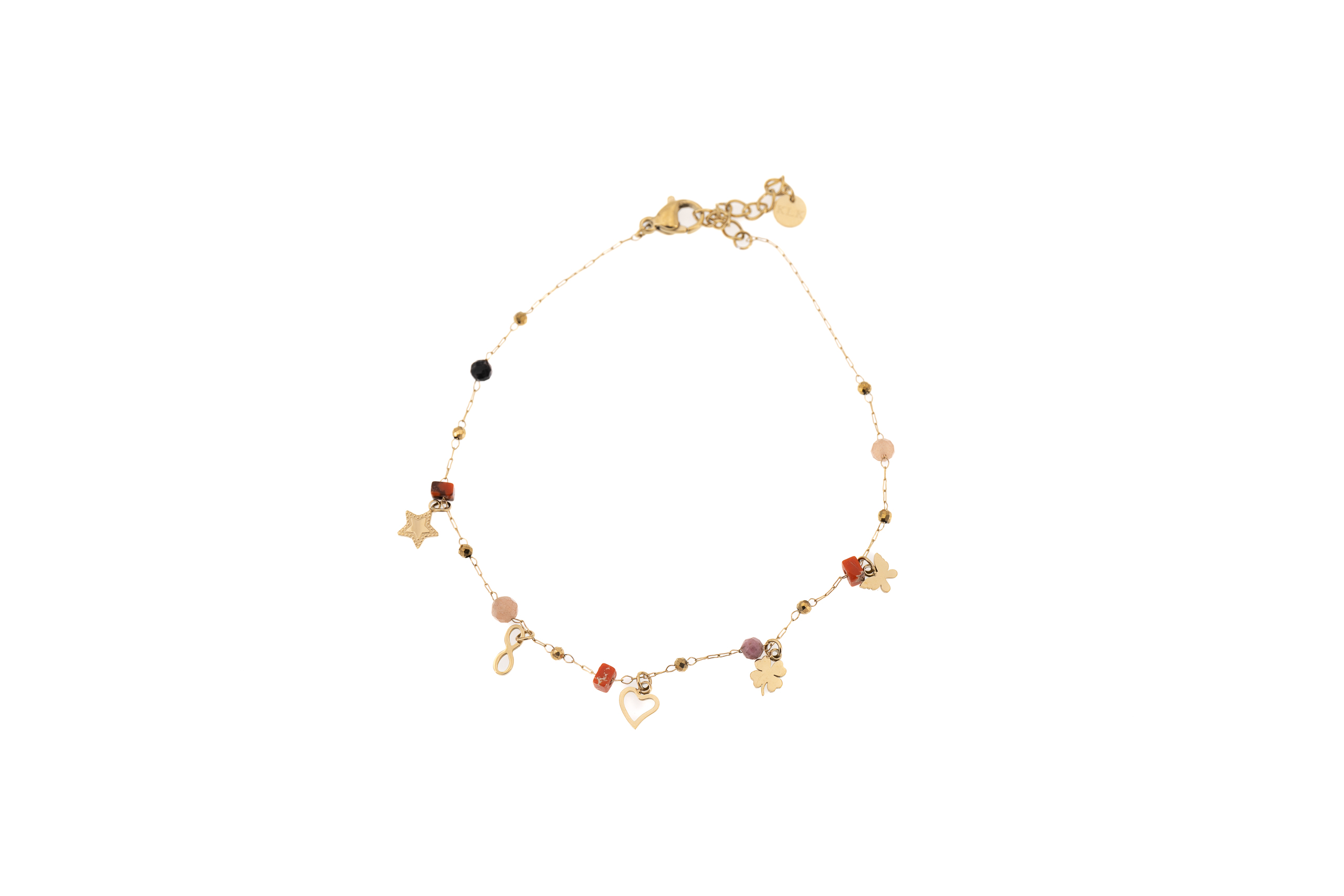 Cavigliera acciaio e pietra arancio con cinque pendente