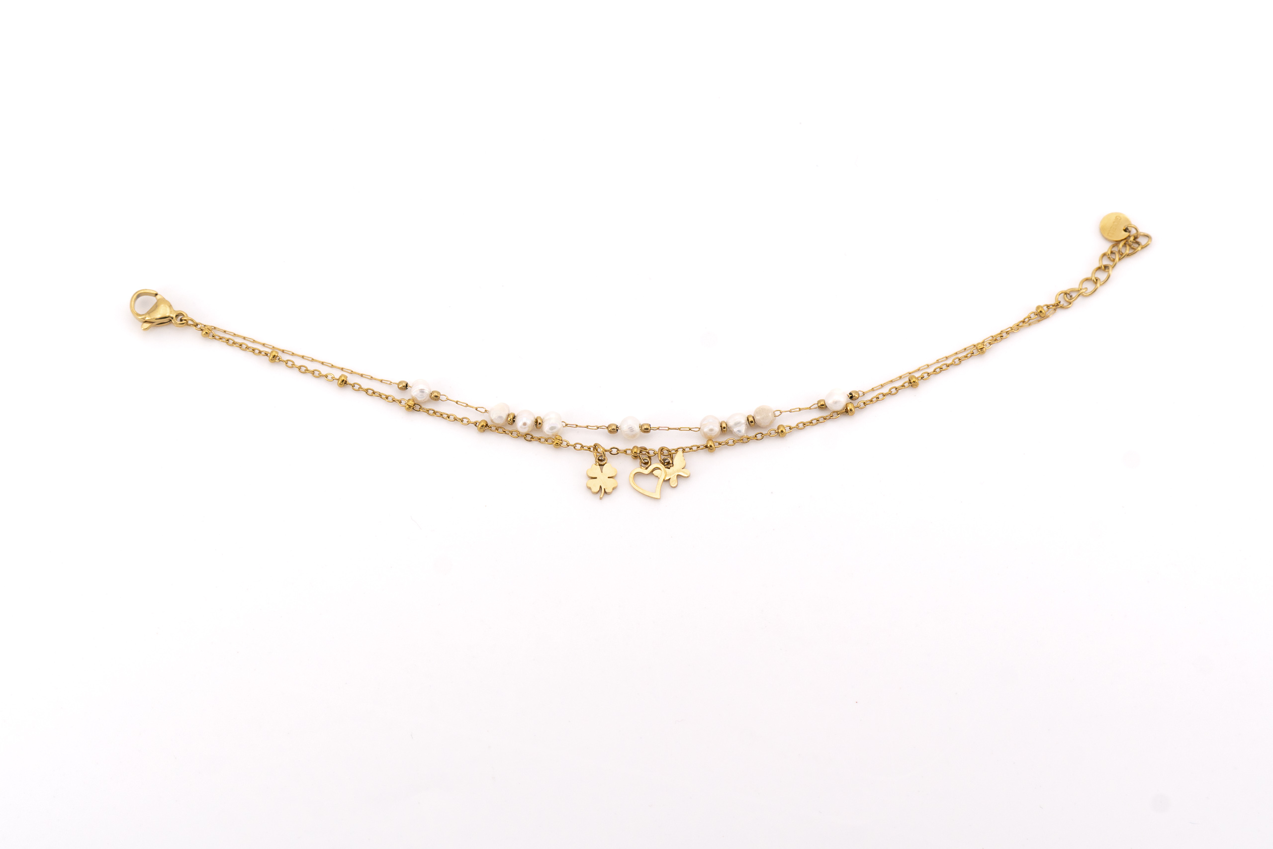 Bracciale due fili acciaio e perle con tre pendenti