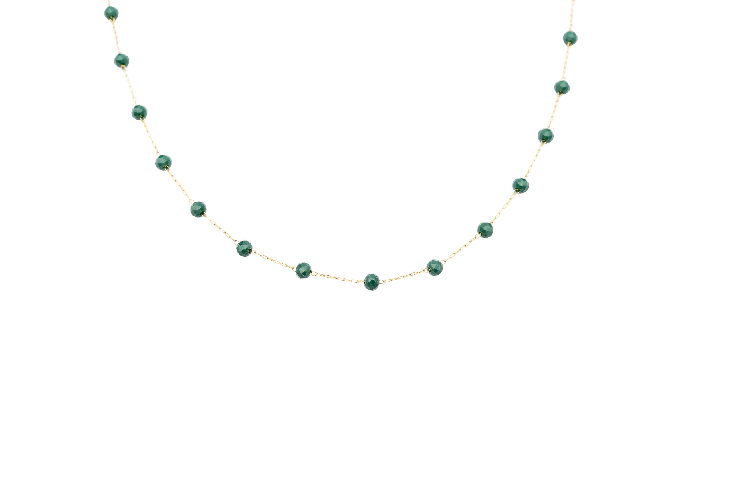Collana corta acciaio pietrine verdi