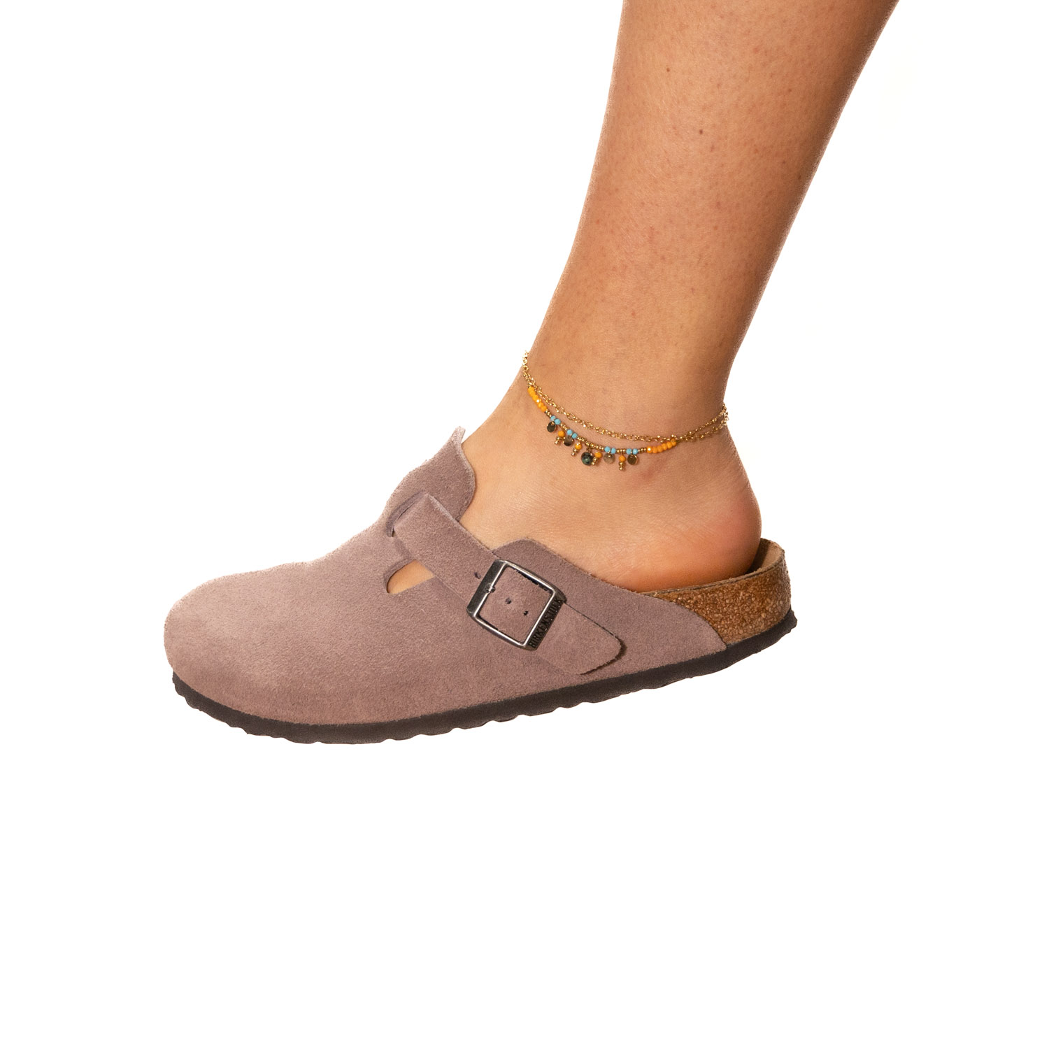 Cavigliera due catene acciaio dorato pietrine turchesi,arancio