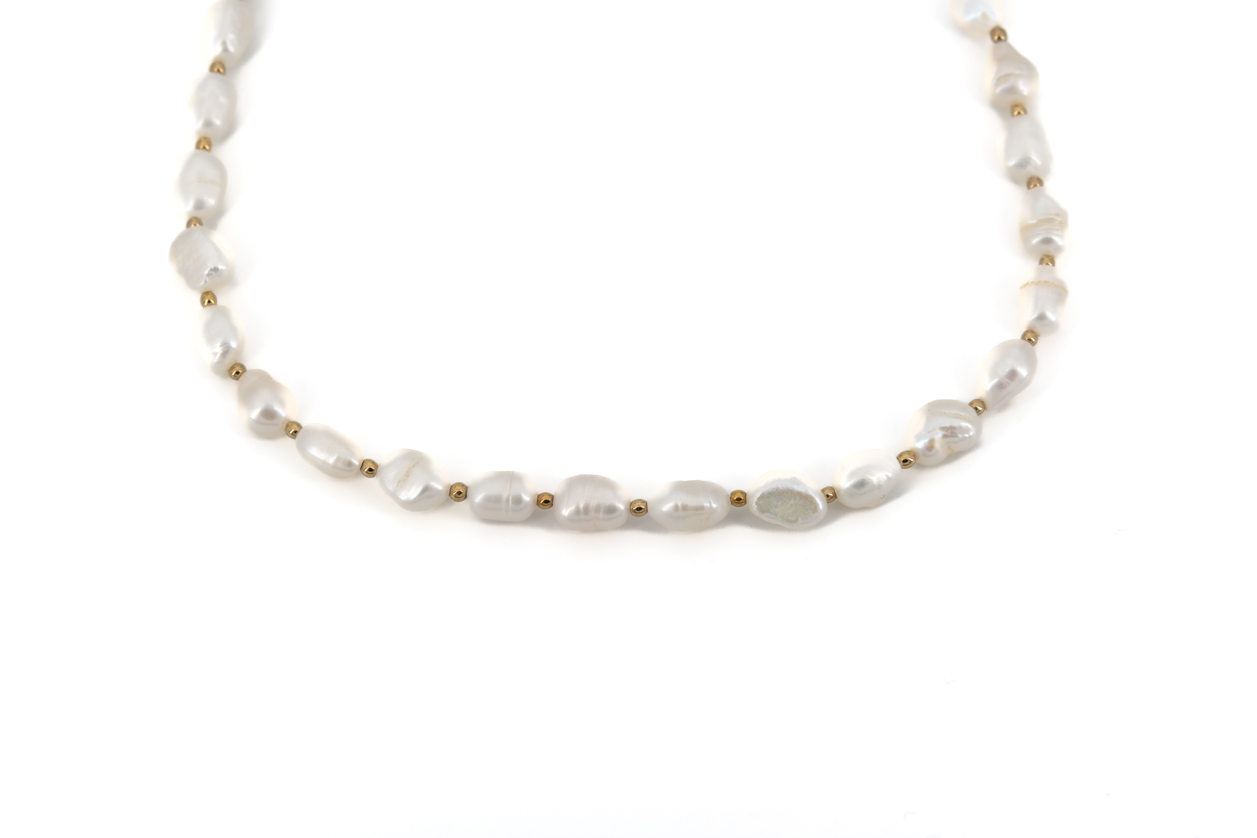 Collana corta acciaio dorato con perle