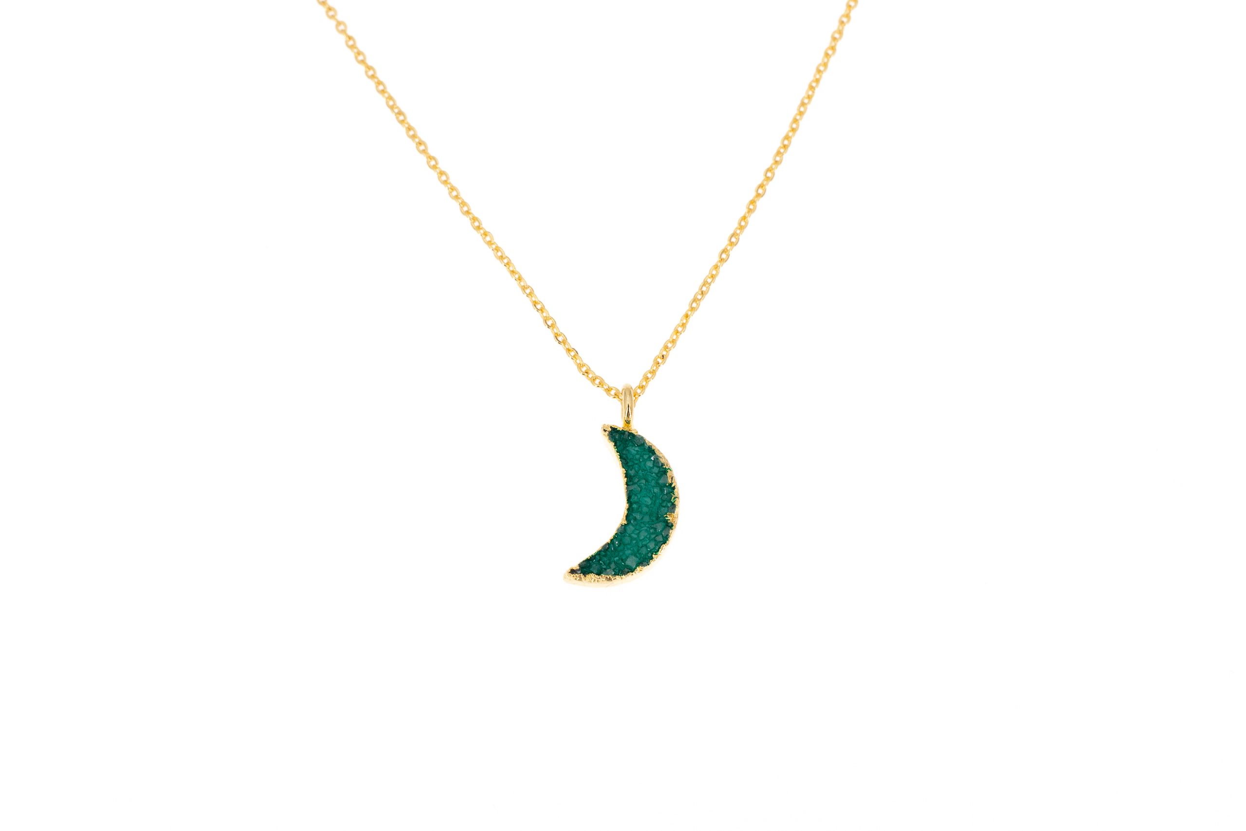 Collana catena corta ottone luna Agata colorata verde