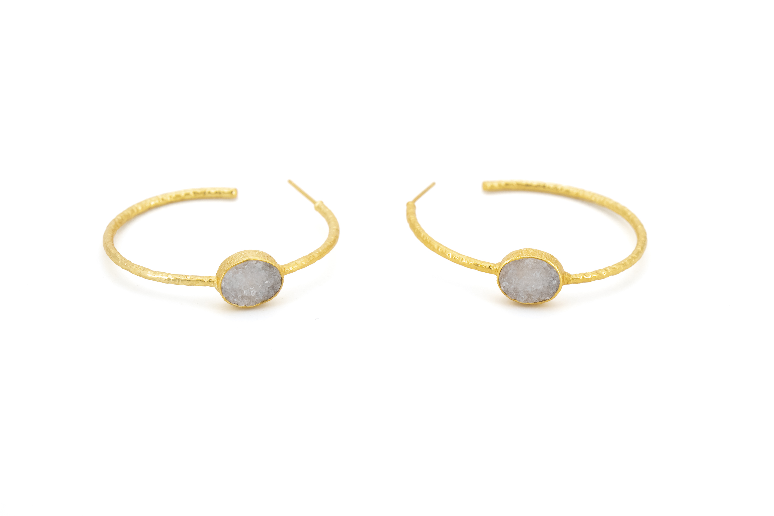 Orecchini ottone cerchio con pietra agata bianca