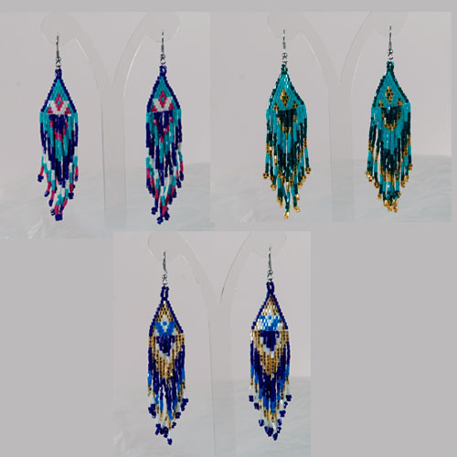 ORECCHINO ROMBO CON PERLINE PENDENTI CASCATA TONI BLUE/VERDI