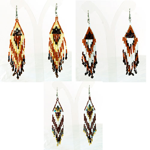 ORECCHINO ROMBO CON PERLINE PENDENTI CASCATA TONI MARRONI