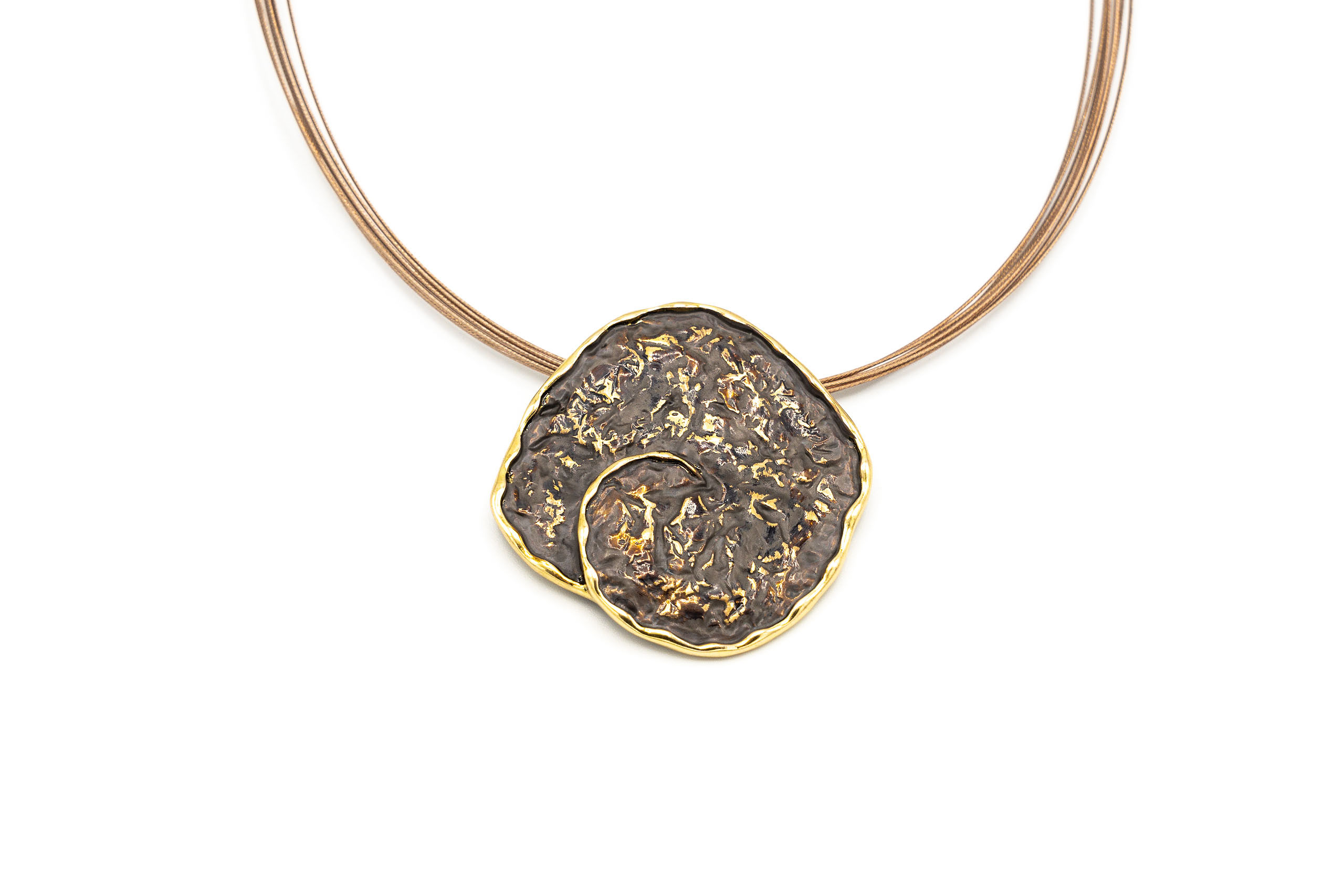 COLLANA FILI ACC.MET.ZAMA BAGNO IN ORO ANTICO ROMBO IRREGOLARE MARRONE