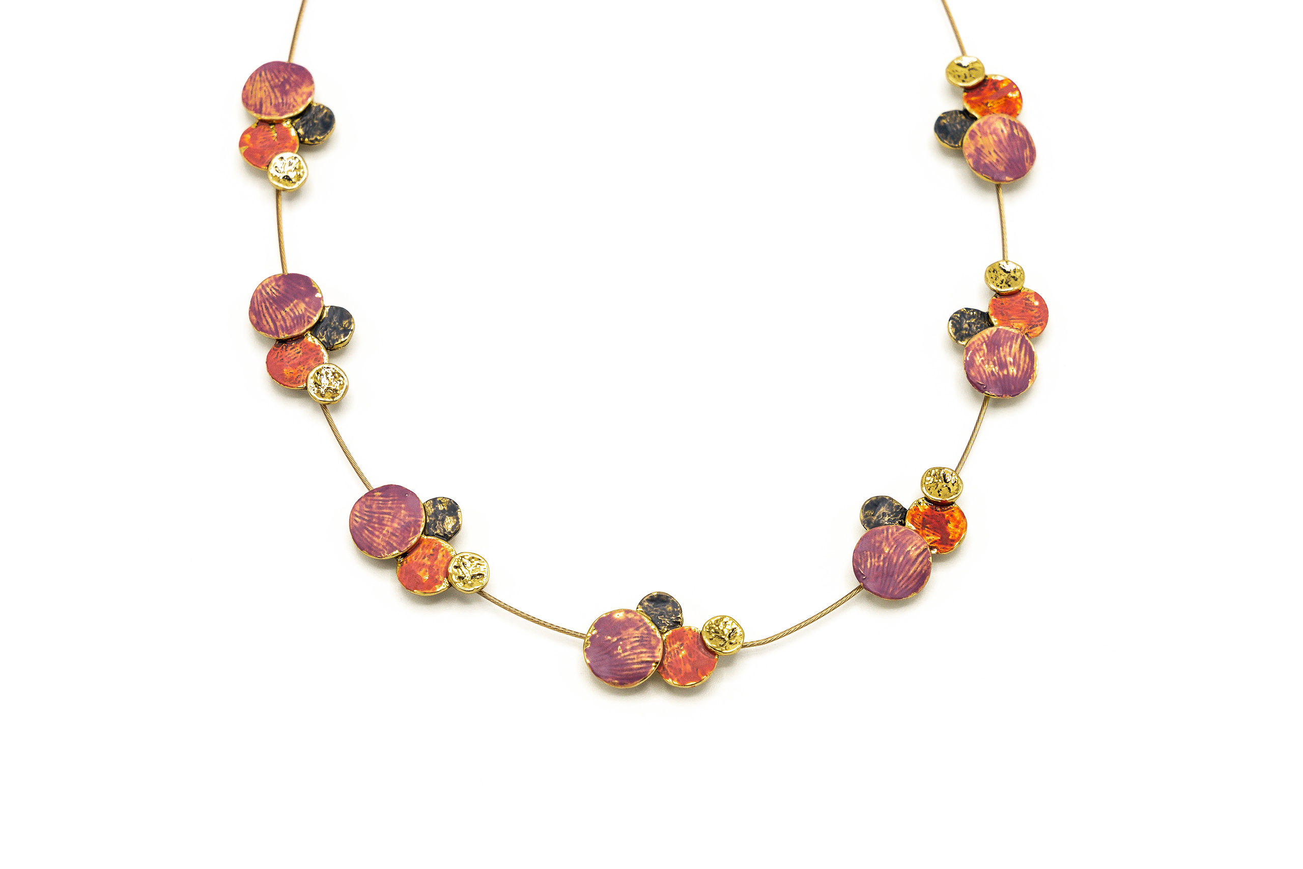 GIROCOLLO FILO ACCIAIO MET.ZAMA BAGNO ORO ANTICO TONDINI ROSSO VIOL BLU