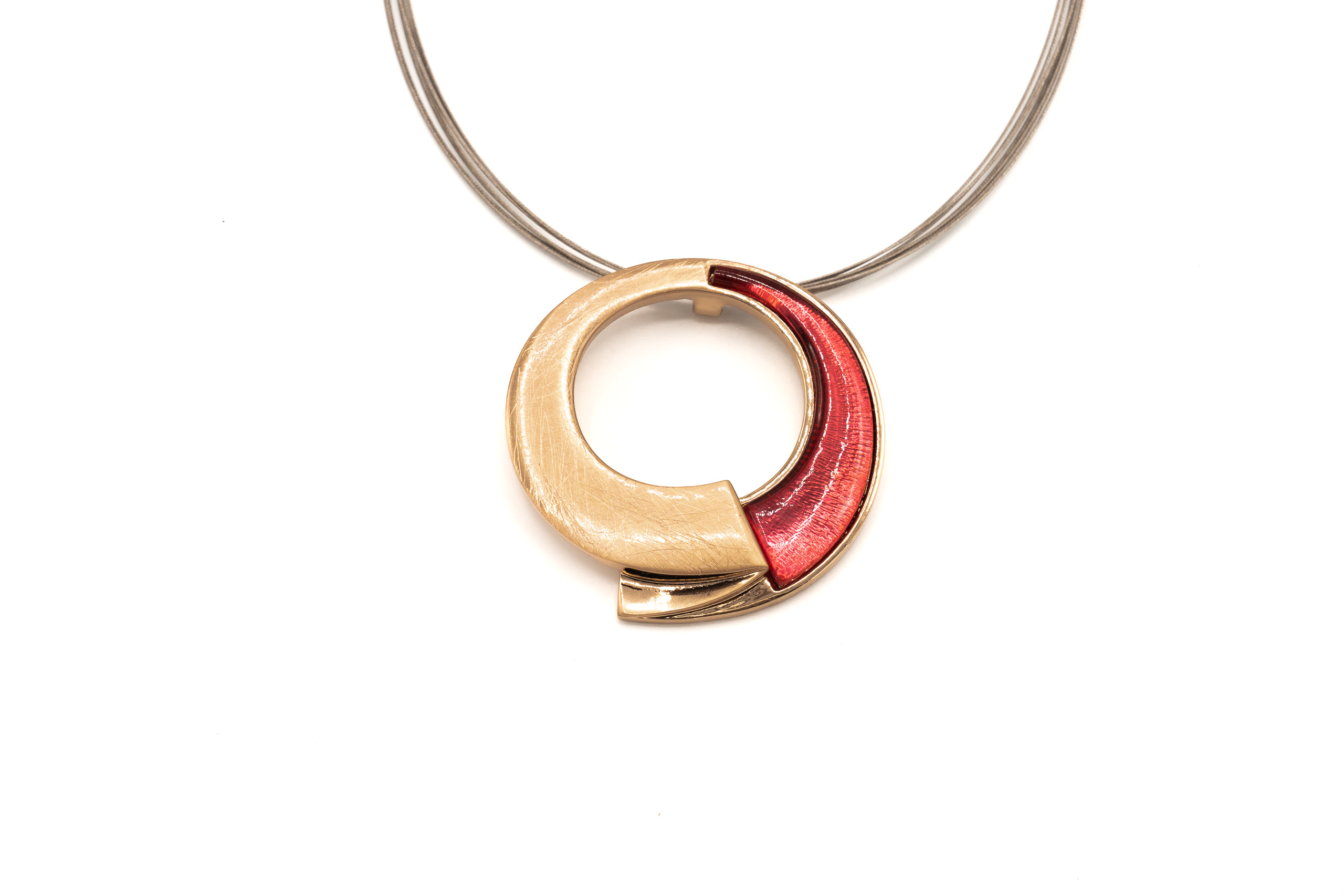 COLL.FILI ACCIAIO CERCHIO ZAMA BAGNO ORO ROSA+RESINA MADRE PERLA ROSSA