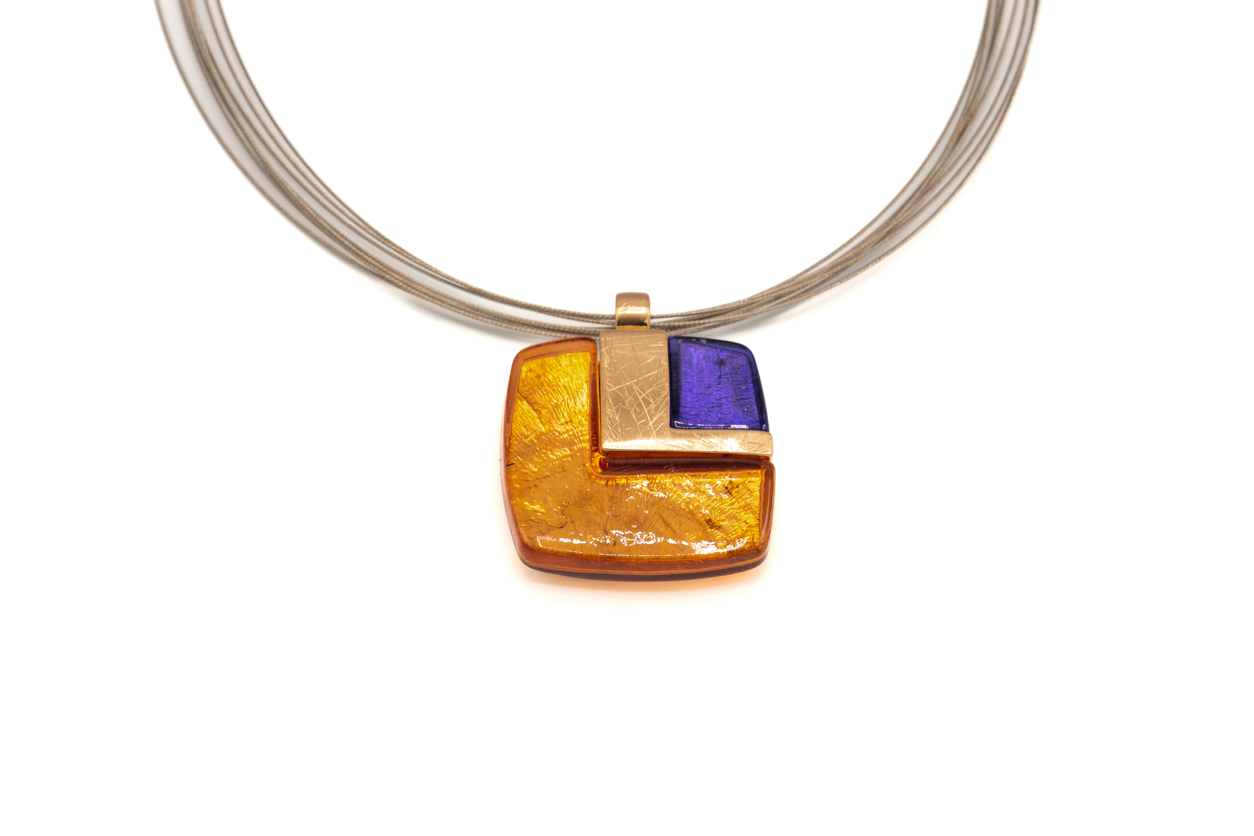 COLL.FILI ACCIAIO QUADRO ZAMA BAGNO ORO ROSA+RESINA MADRE PERLA VIOLA+AR