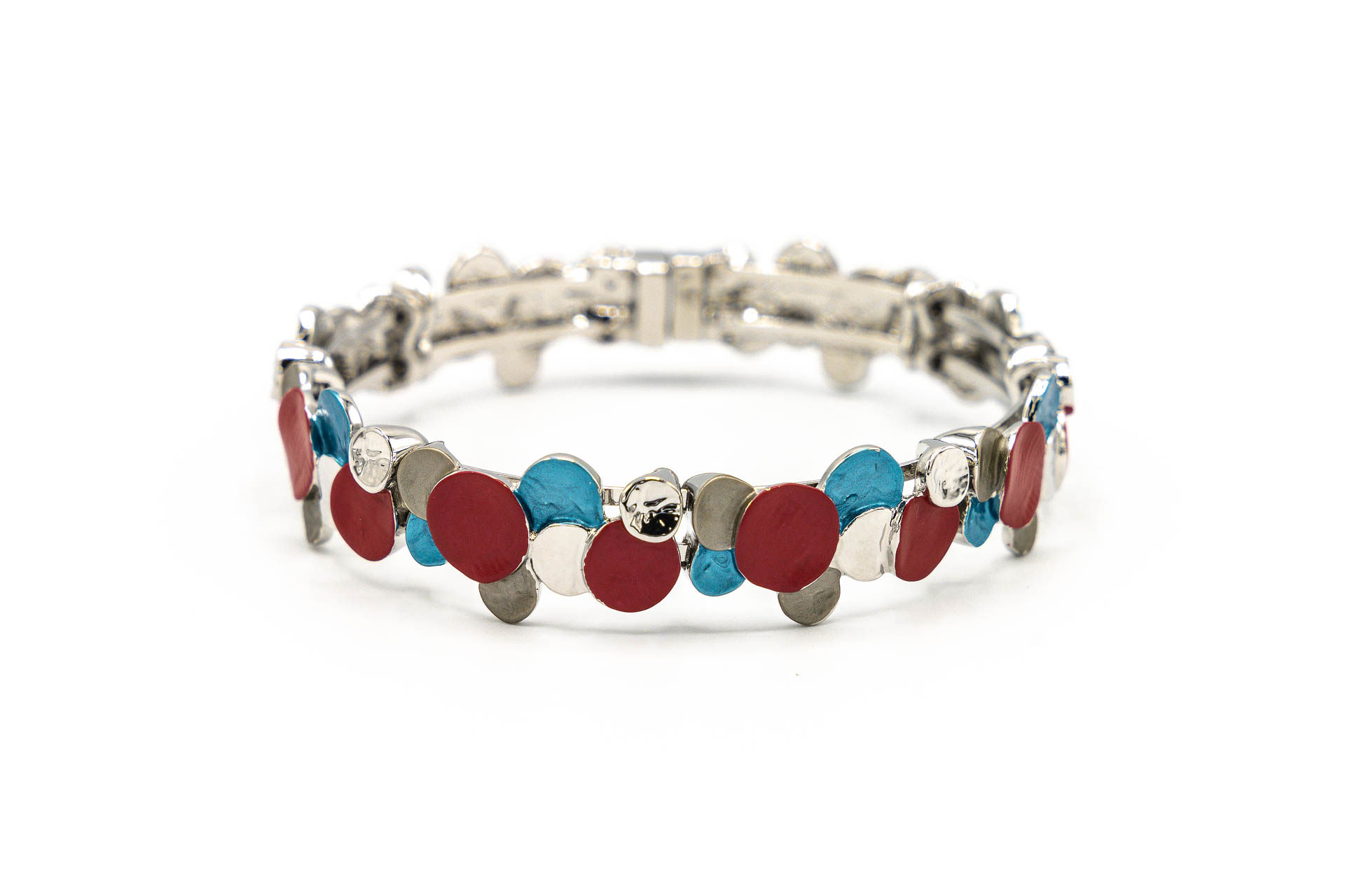 BRACCIALE CALAMITA MET.ZAMA BAGNO IN RODIO TONDINI TURCHESE+ROSSO